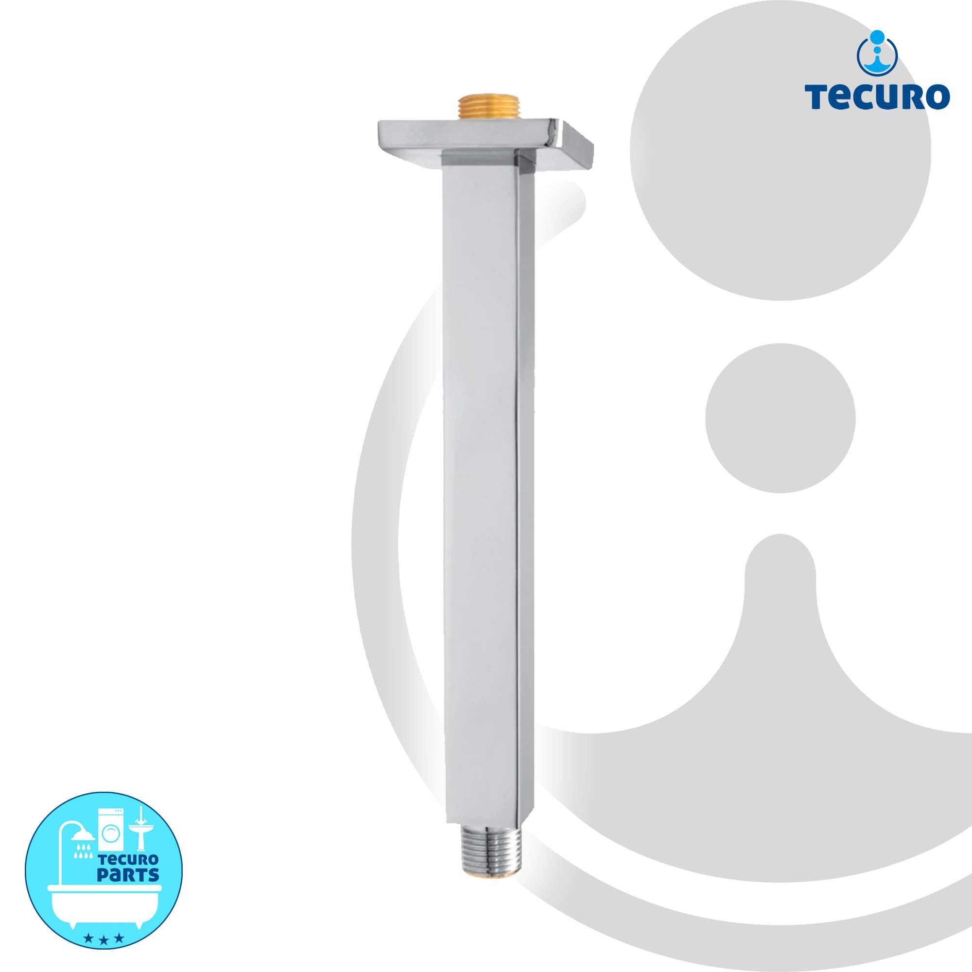 tecuro Brausearm DESIGN eckiger Deckenarm 150 bis 300 mm für Regenbrausen, 150 mm