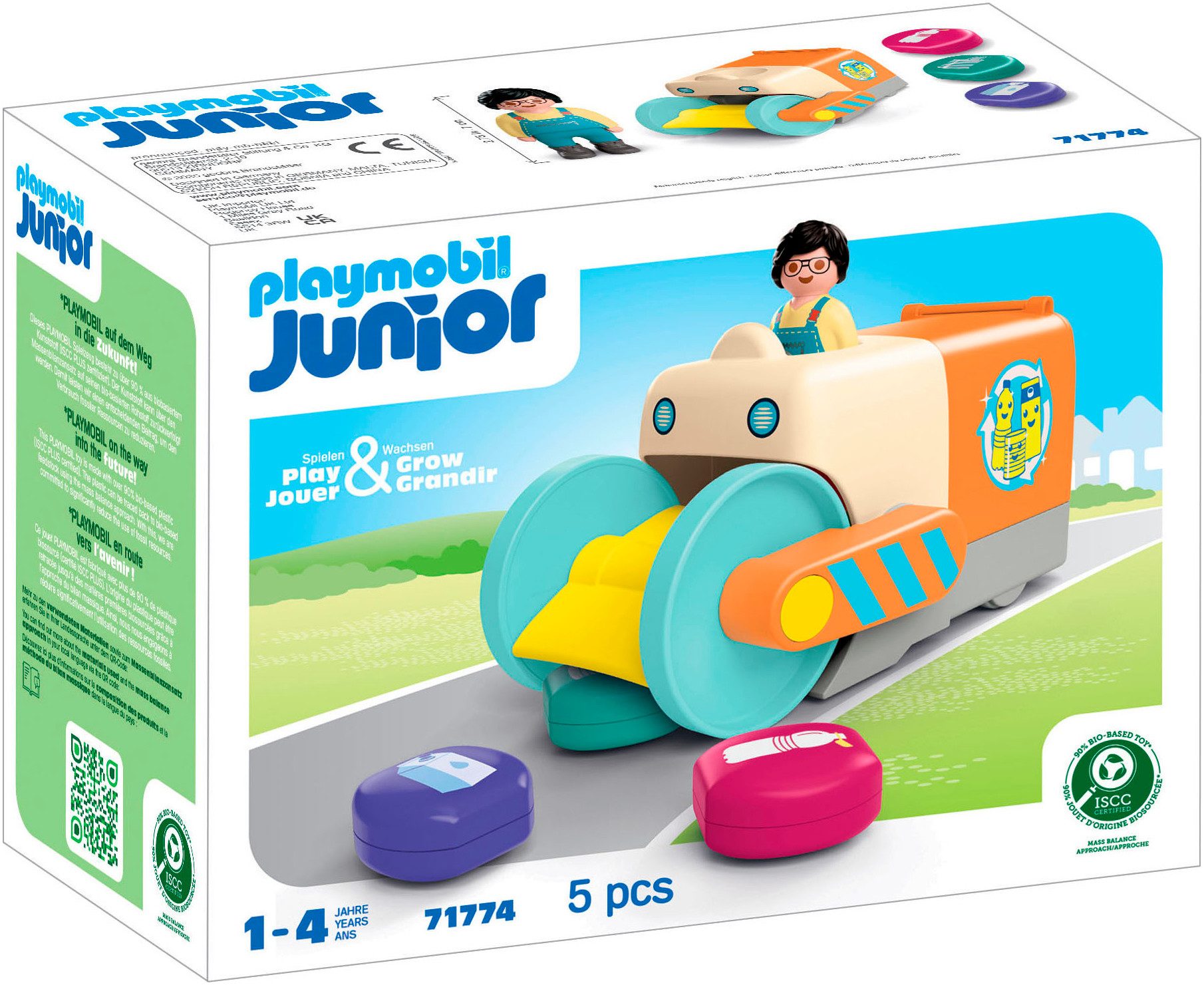 Playmobil® Spaßiges Müllsammelfahrzeug (71774), Junior Konstruktions-Spielset, (5 St), Made in Europe