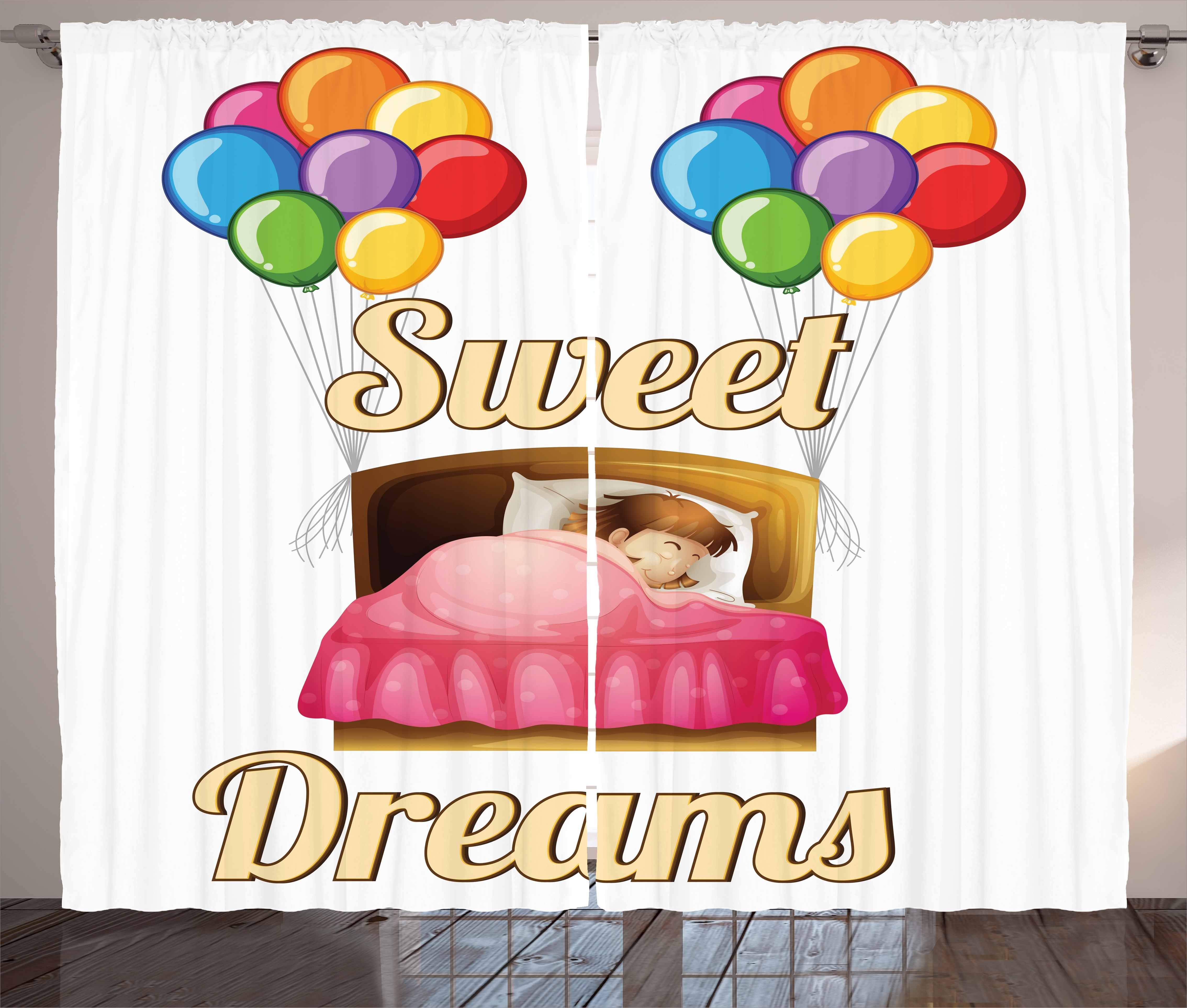 Gardine Schlafzimmer Kräuselband Vorhang mit Schlaufen und Haken, Abakuhaus, Süße Träume Karikatur-Mädchen-Nacht