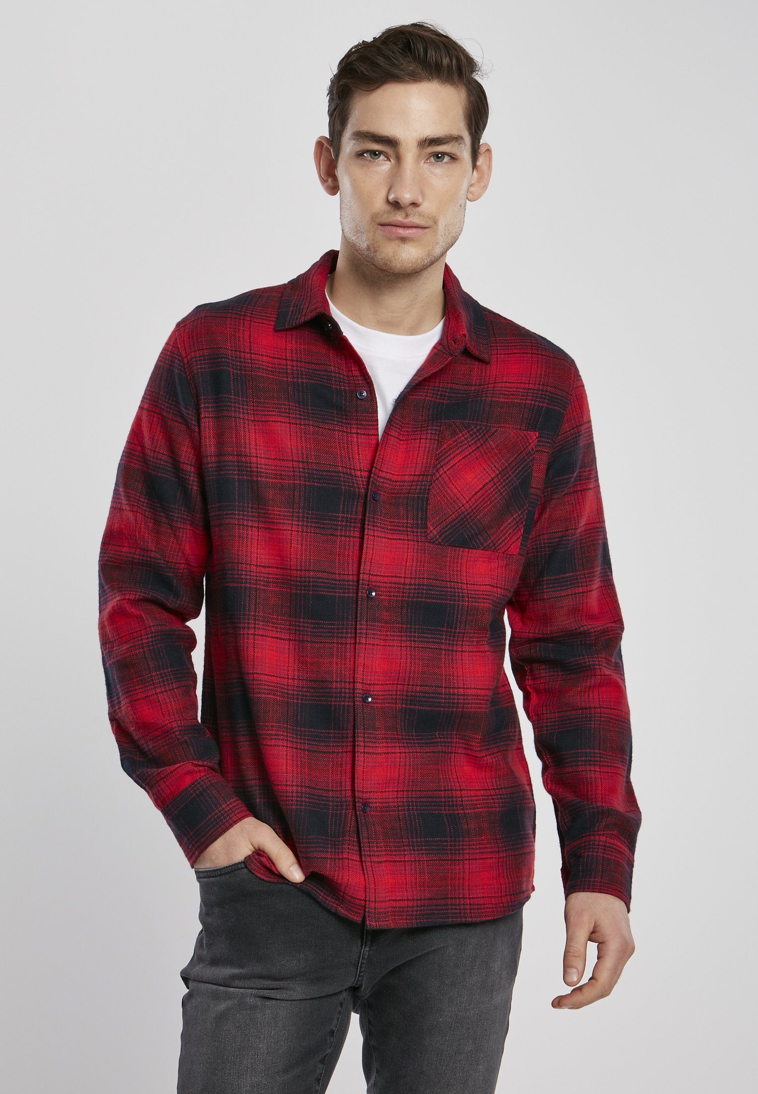 URBAN CLASSICS Langarmshirt T-Shirt Oversized Checked Grunge Shirt (1-tlg)