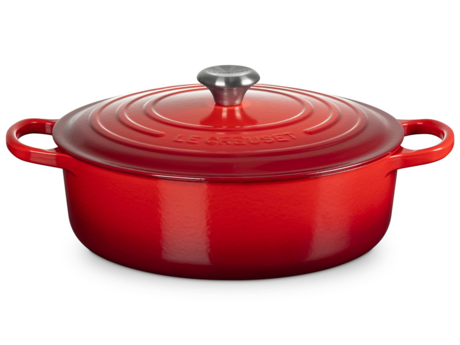 LE CREUSET Кастрюли жаровни Gourmet-Bräter Signature rund kirschrot 30cm, Emailliertes Gusseisen