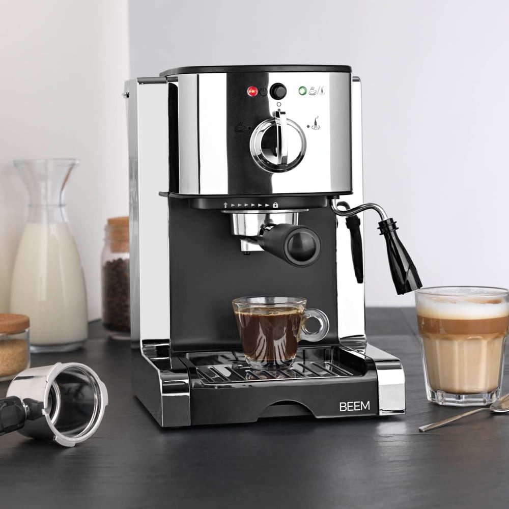 BEEM Siebträgermaschine BEEM ESPRESSO-PERFECT Espresso-Siebträgermaschine - 20 bar, 20 bar Kaffeepulver Pads und Kapsel schwenkbare Dampfdüse