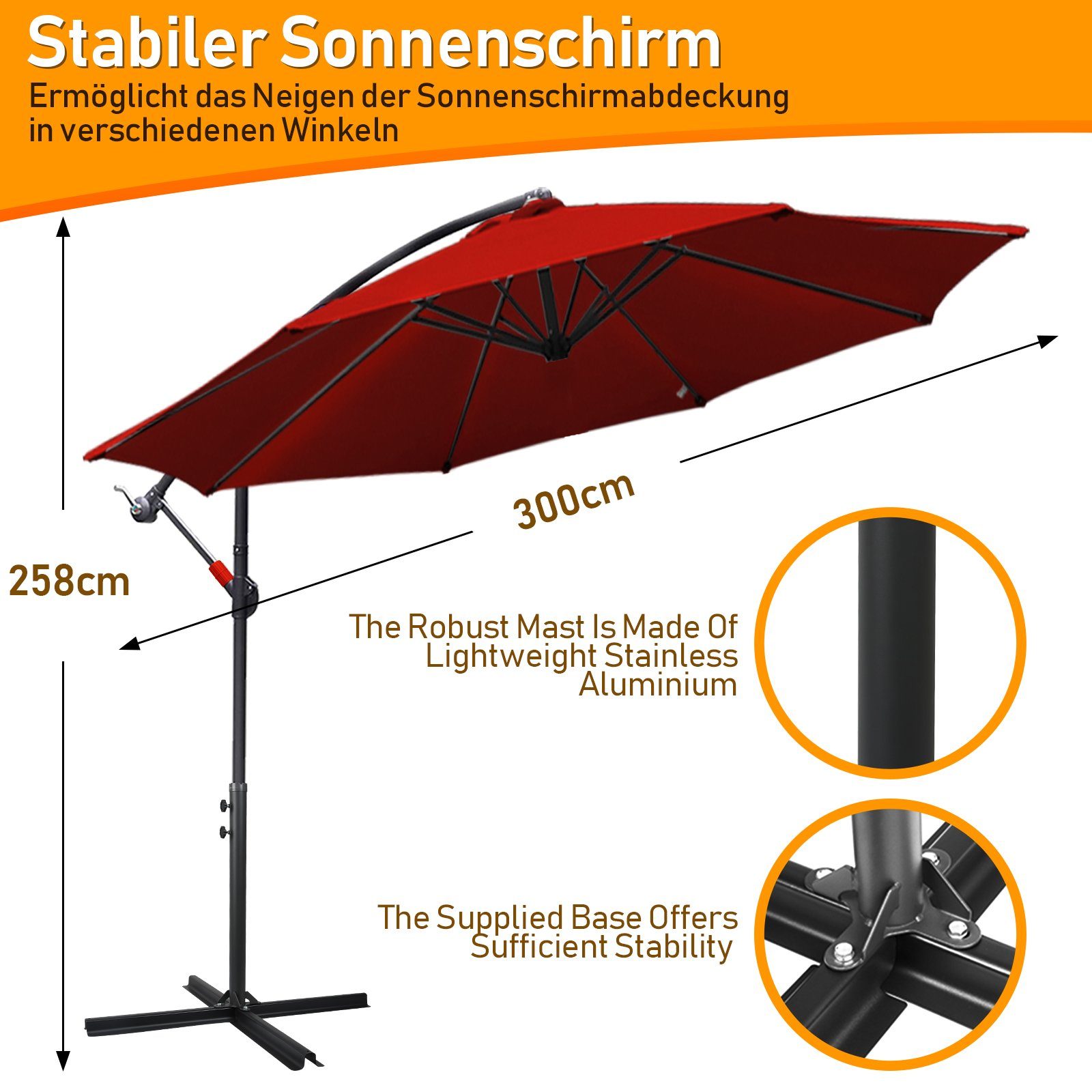 Clanmacy Sonnenschirm Sonnenschirm Ampelschirm,UV-Schutz,Eisen mit Ständer, günstig online kaufen
