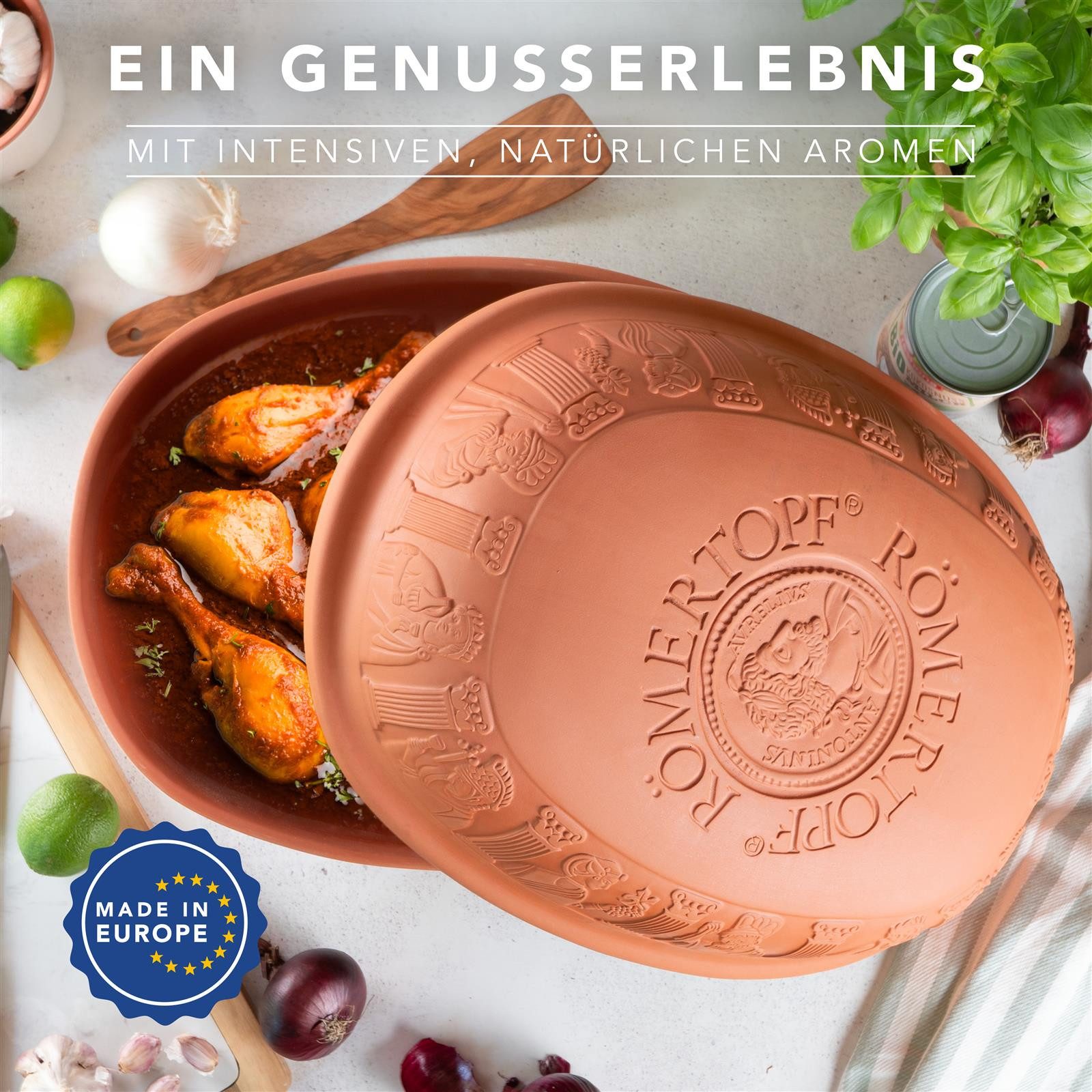 RÖMERTOPF Bräter Großer Bräter MAXI, für 8 Personen, Keramik (Set, Terracotta), antihaft