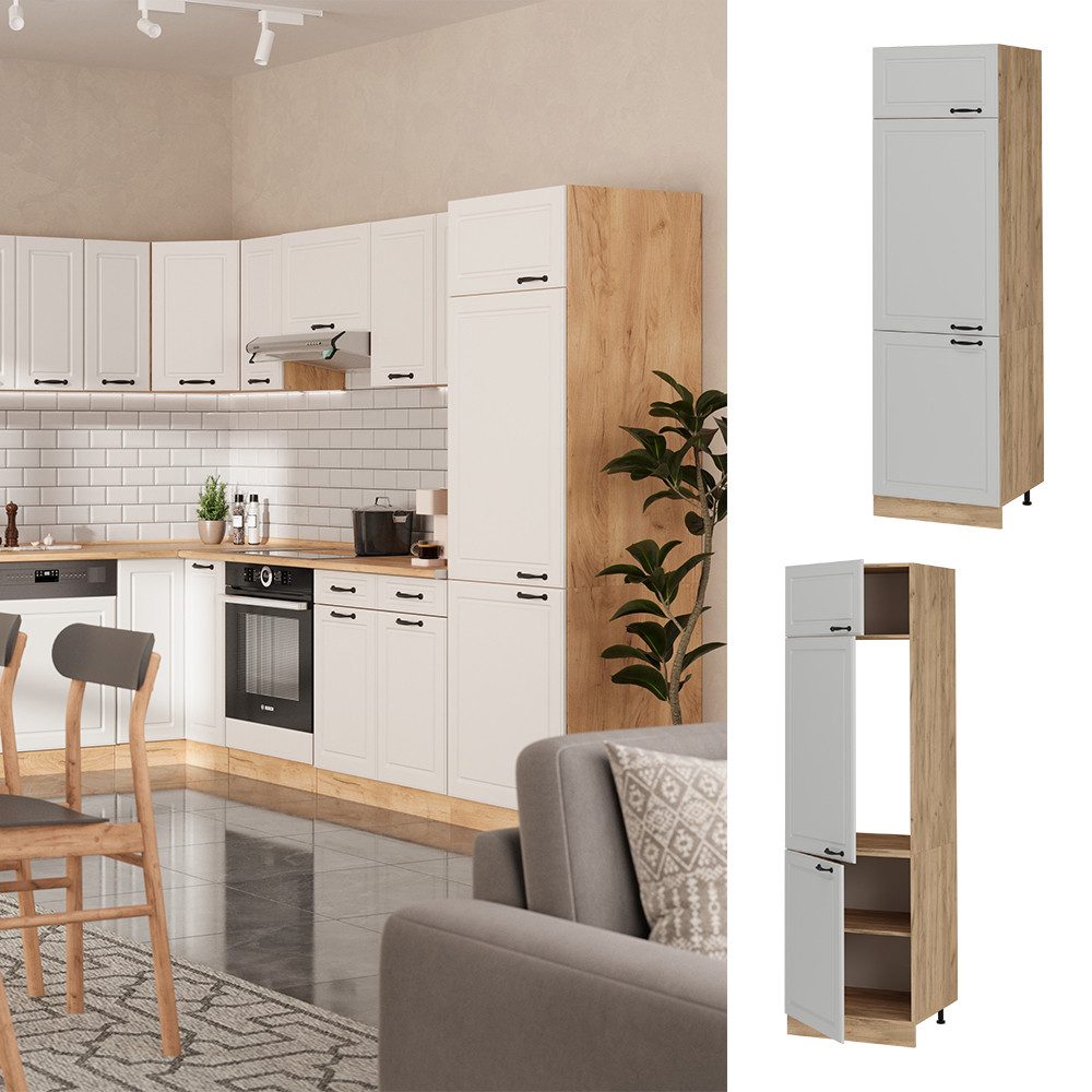 Vicco Kühlumbauschrank R-Line, Weiß Landhaus/Goldkraft Eiche, günstig online kaufen