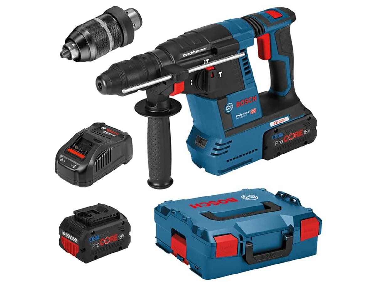 Bosch Professional Akku-Bohrhammer GBH 18 V-26 SDS-PLUS, 18 V, max. 890 U/min, (Solo), inkl. Wechselfutter und L-BOXX