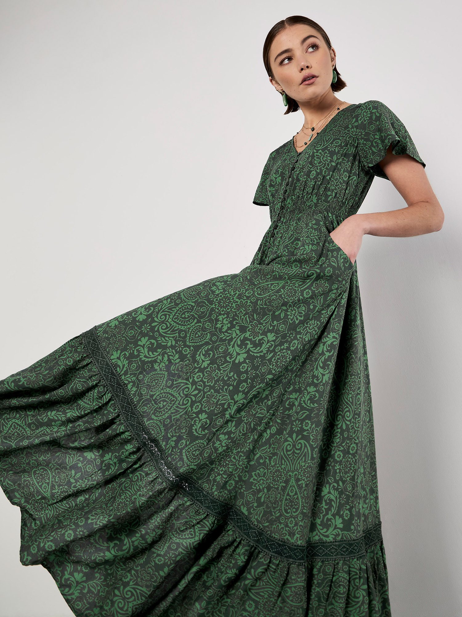 Apricot Maxikleid Paisley-Maxikleid mit Knopfleiste
