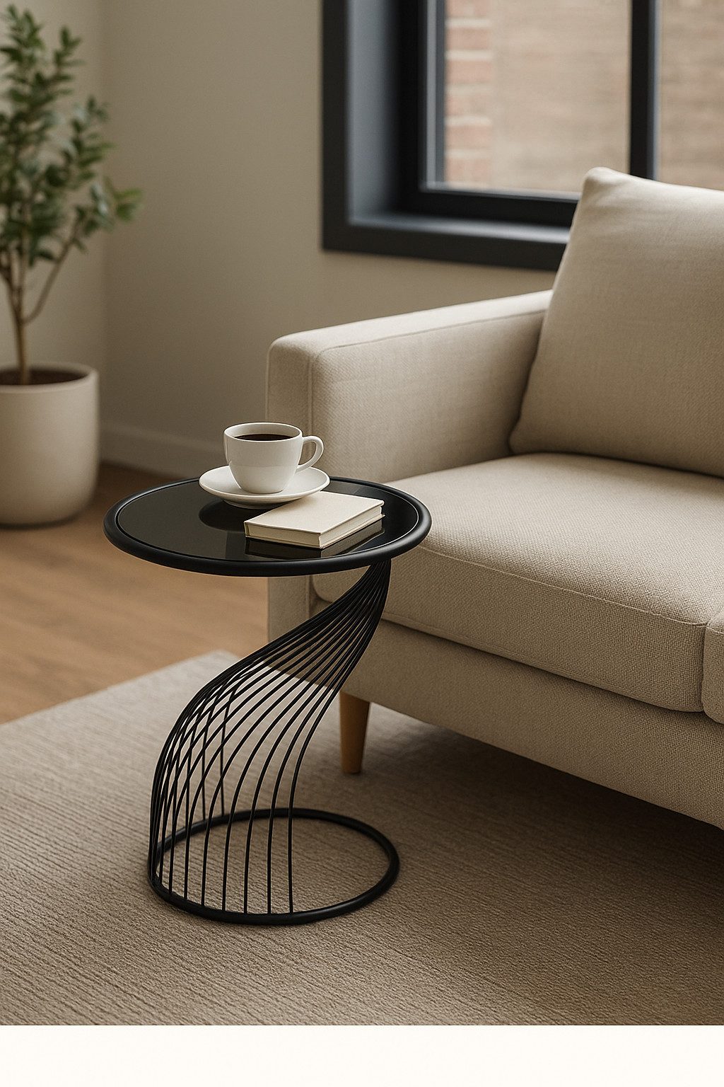 MF Beistelltisch Beistelltisch Nova Schwarz Glas Metall Rund Modern (1-St)