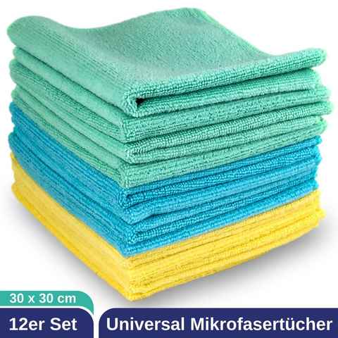 ELEXACLEAN Universal Reinigungstücher Mikrofasertuch (Set, 12-tlg., 30x30 cm, fusselfrei, streifenfrei, saugfähig)