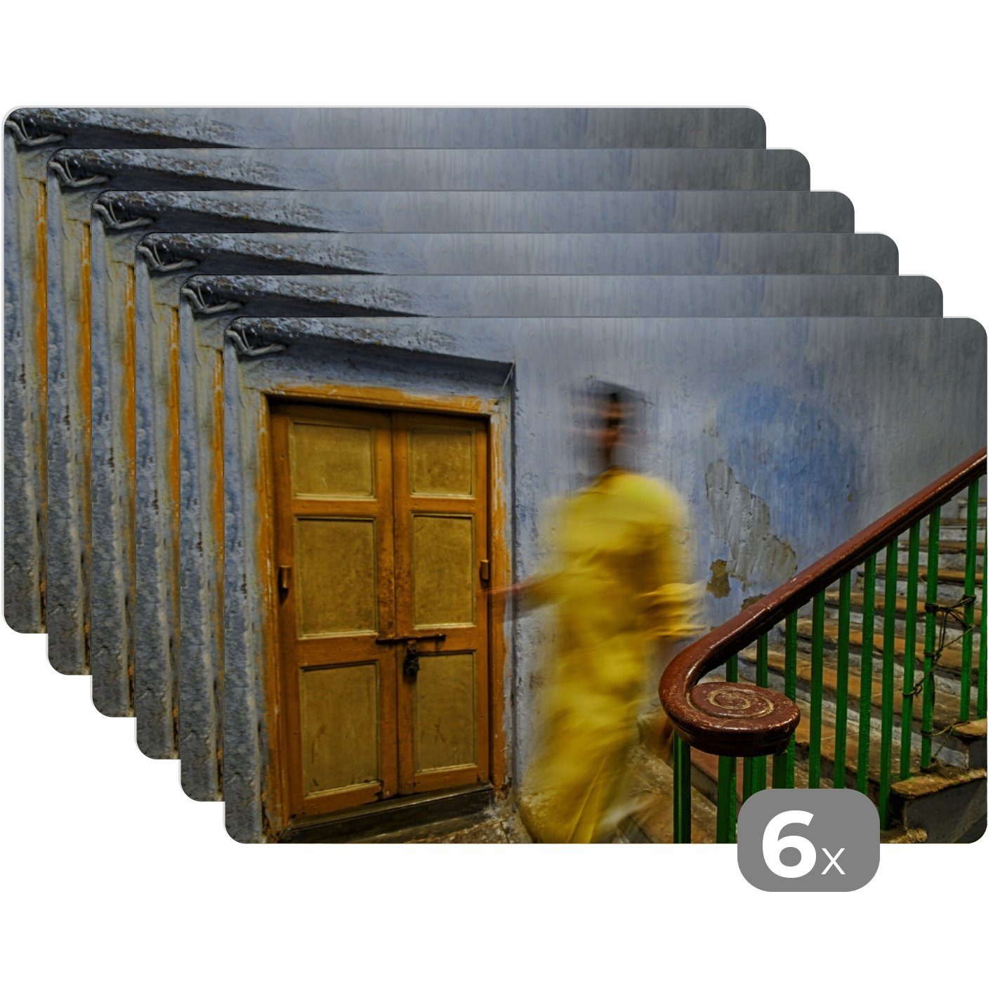 Tür (6-St), - Mensch Treppe - Architektur, Platzset, - Platzmatte, Tischmatten, Platzdecken, Platzset, Schmutzabweisend MuchoWow,