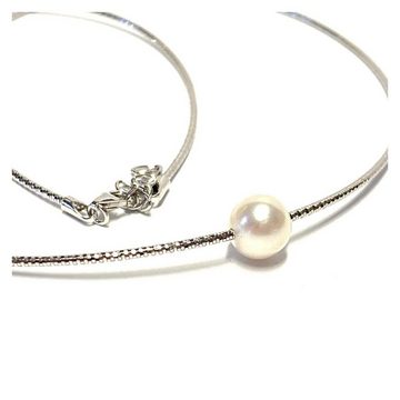 Edelschmiede925 Collier Halsreifen weiße Perle 925 Silber rhodiniert diamanitert 45-48 cm