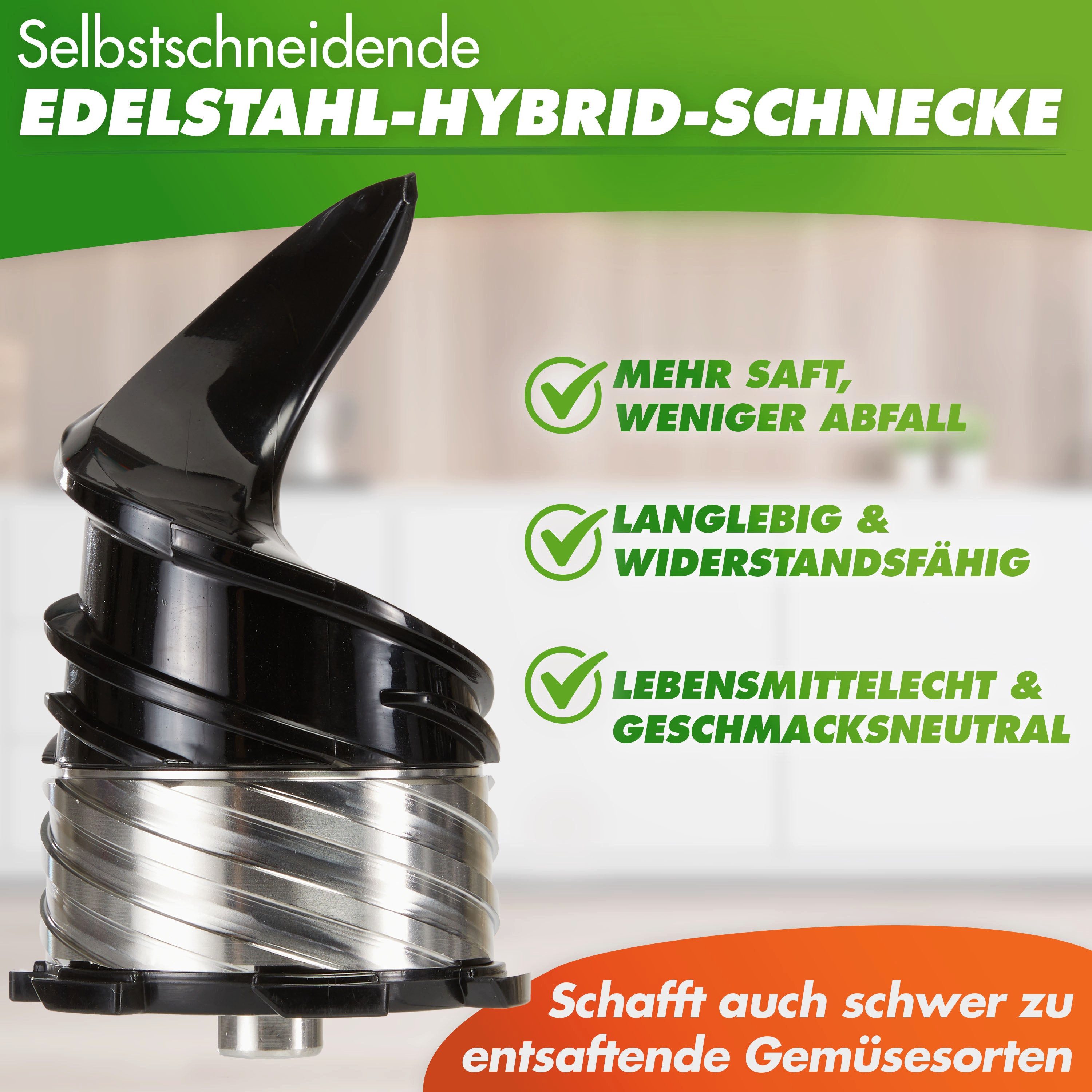 Nutrilovers Slow Juicer Nährstoff-Entsafter - Slow Juicer - XXL-Öffnung - Saft für Zuhause, 250 W