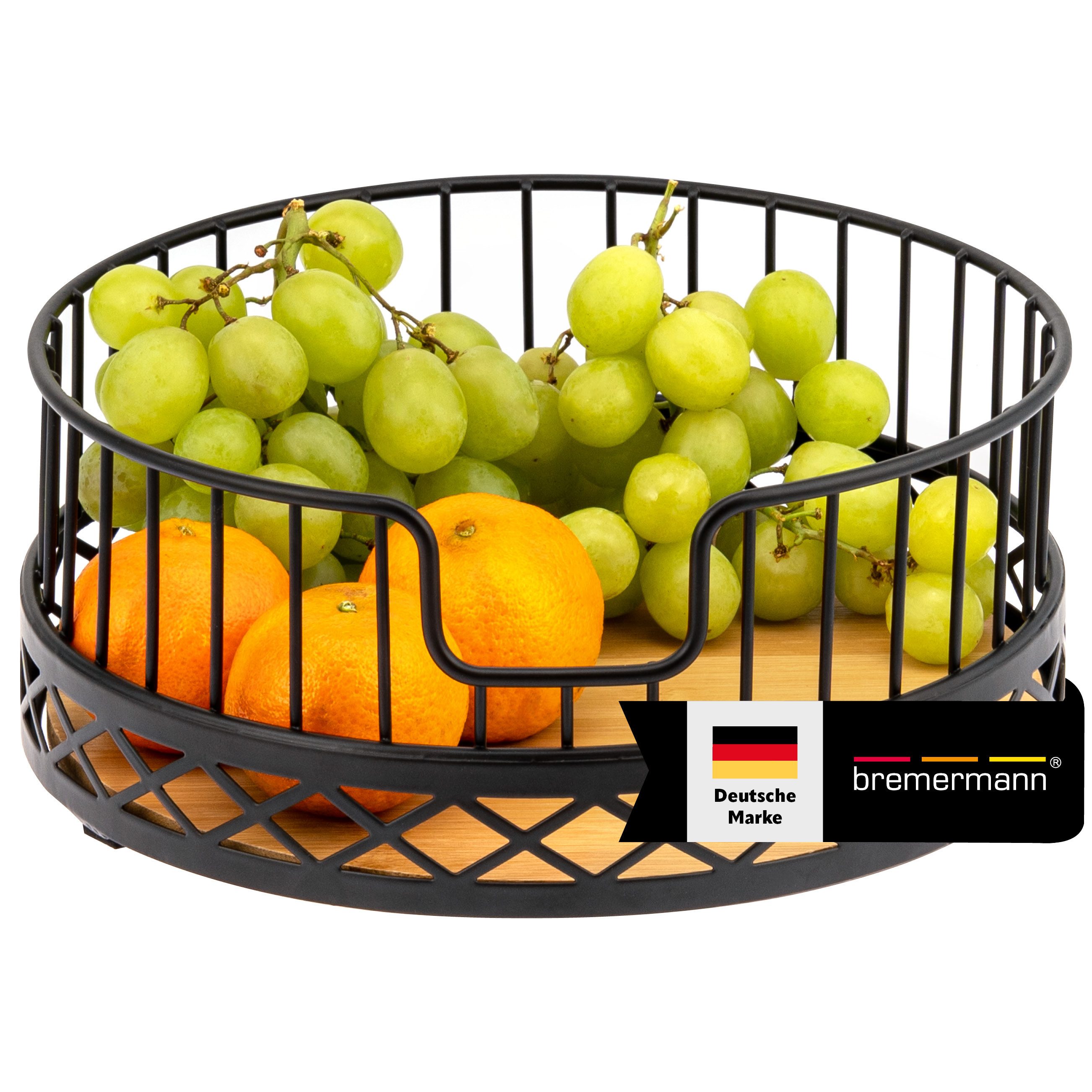 Obstschale Obstkorb, Obstschale rund, Ø ca. 23,5 cm, schwarz matt, Bambusboden