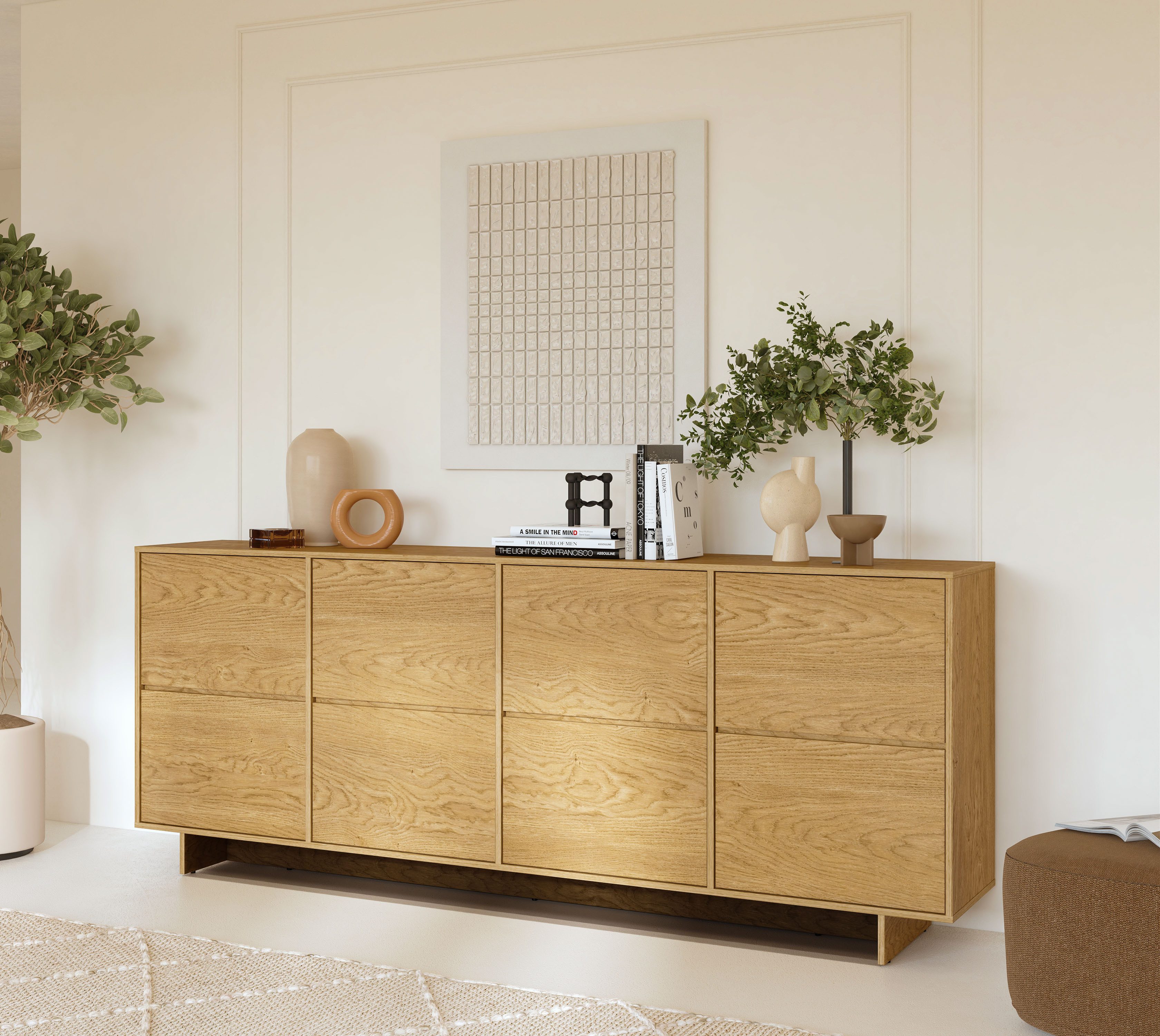 OTTO home Sideboard Tatami, Stilvolle, moderne grifflose Kommode 4 Türen, Breite 220cm, Anrichte mit viel Stauraum, Böden verstellbar, push-to-open-Funktion