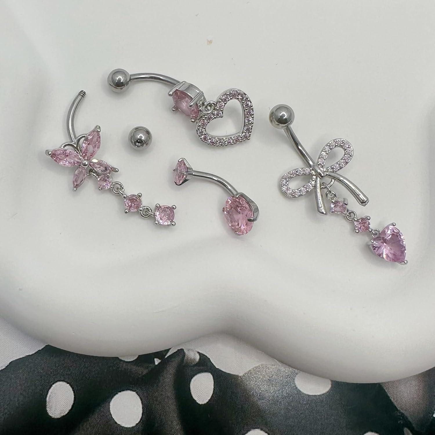 Habselikob Bauchnabelpiercing Bauchnabelpiercing 14G Herz Schmetterling CZ günstig online kaufen