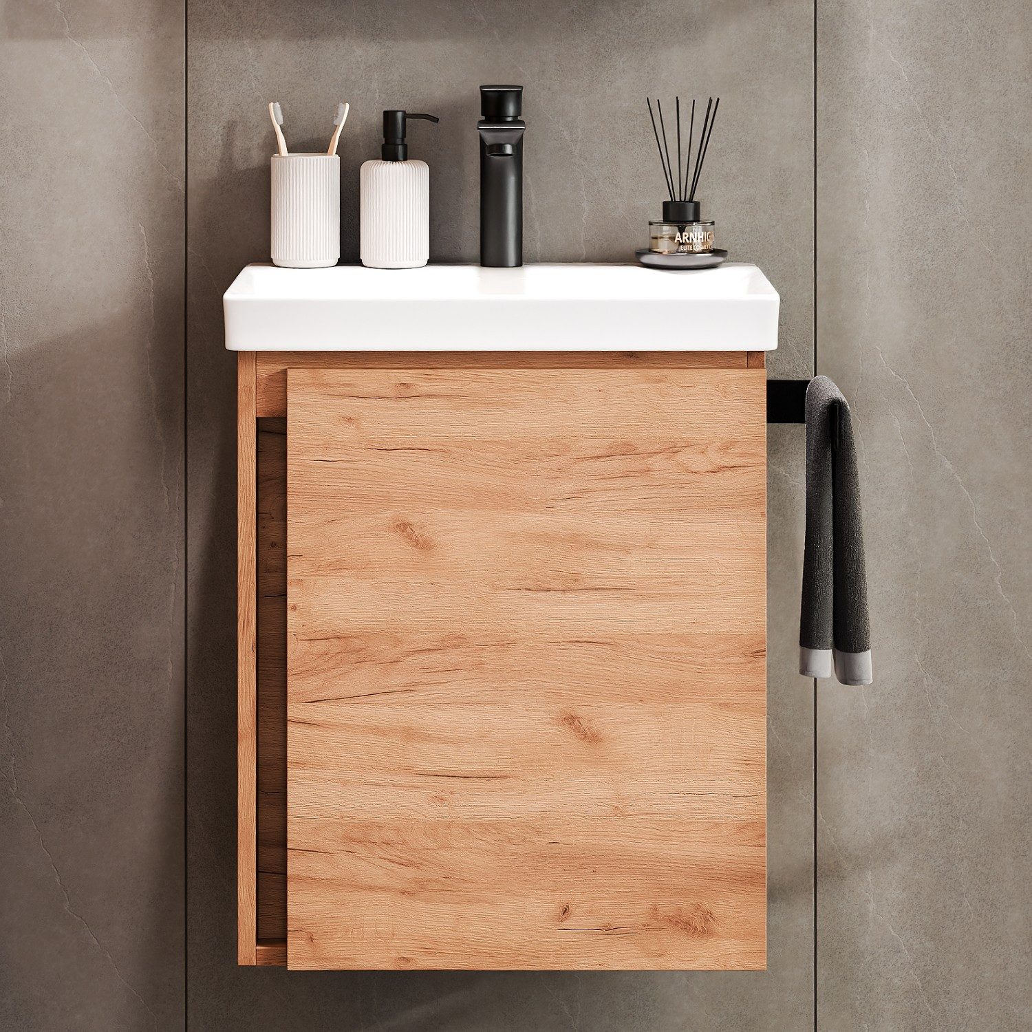 Planetmöbel Waschtisch-Set Unterschrank mit Waschbecken 50cm mit Armatur, (Badezimmerschrank, Waschbecken mit Unterschrank)