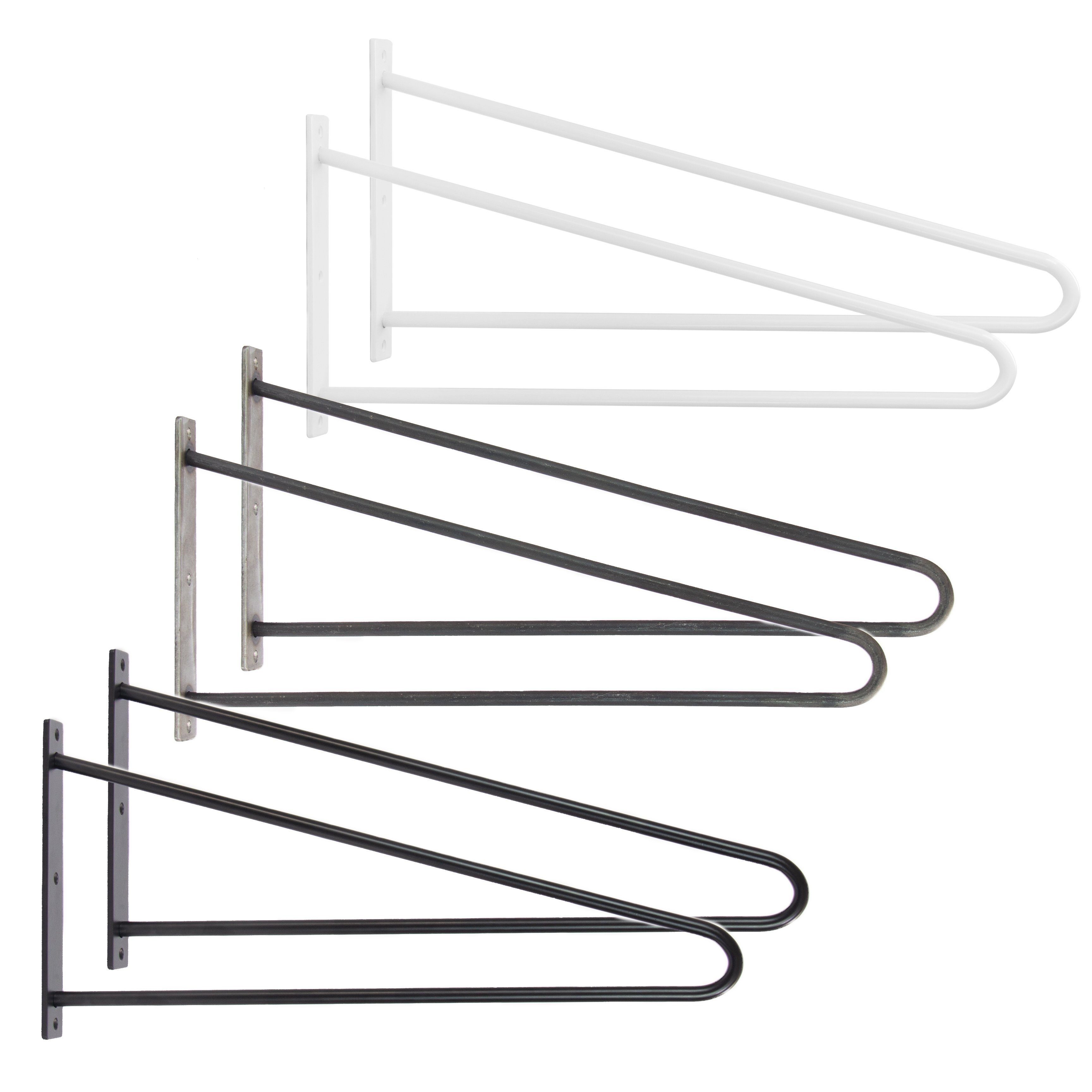 Natural Goods Berlin Wandregalhalter Tischhalterung HAIRPIN, 2-tlg., Haarnadeldesignhalterung, Wandhalter, Tischplattenkonsole, Schwarz