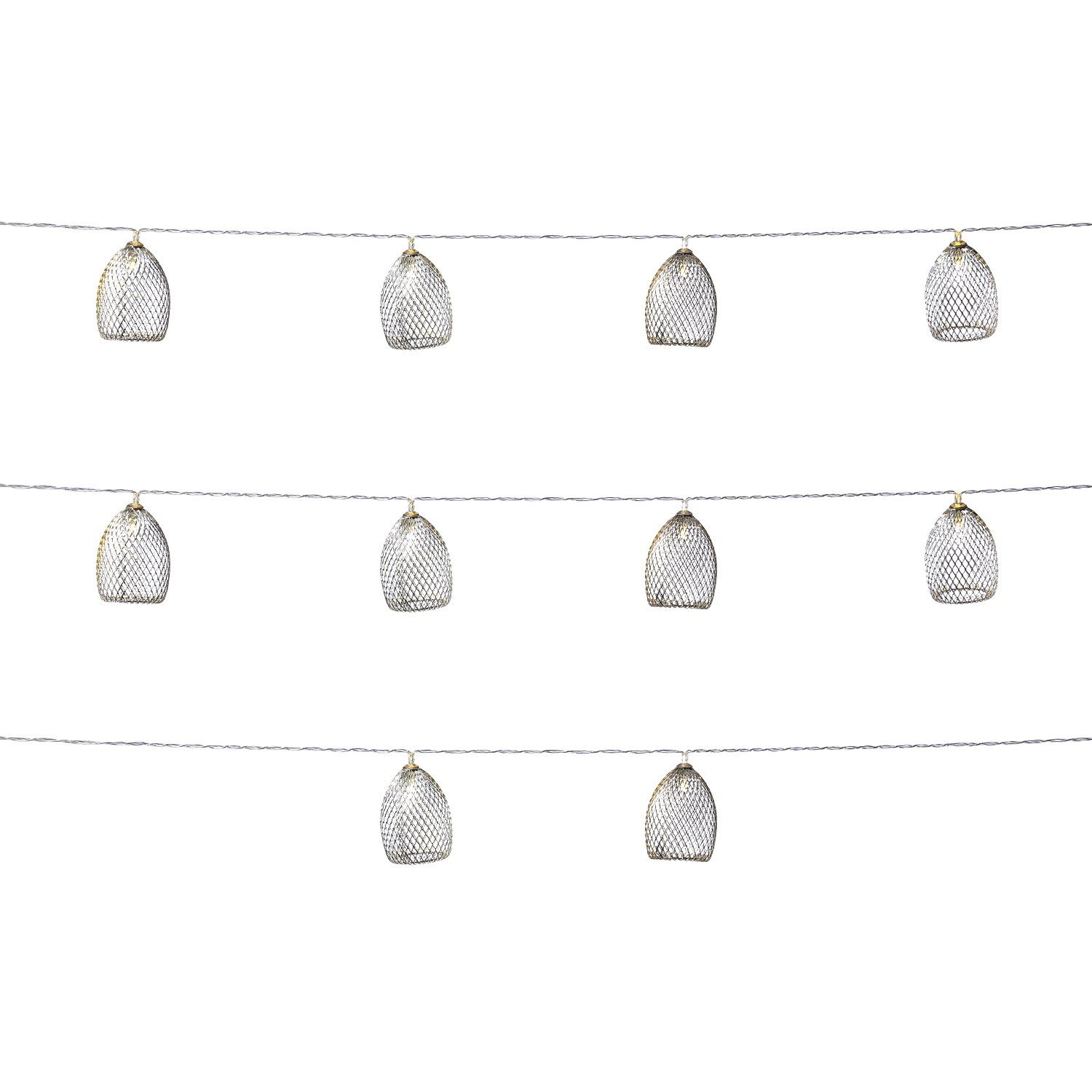 MARELIDA LED-Lichterkette LED Deko Lichterkette Glamour 10 silberne Lampenschirme 1,8m Hochzeit, 10-flammig