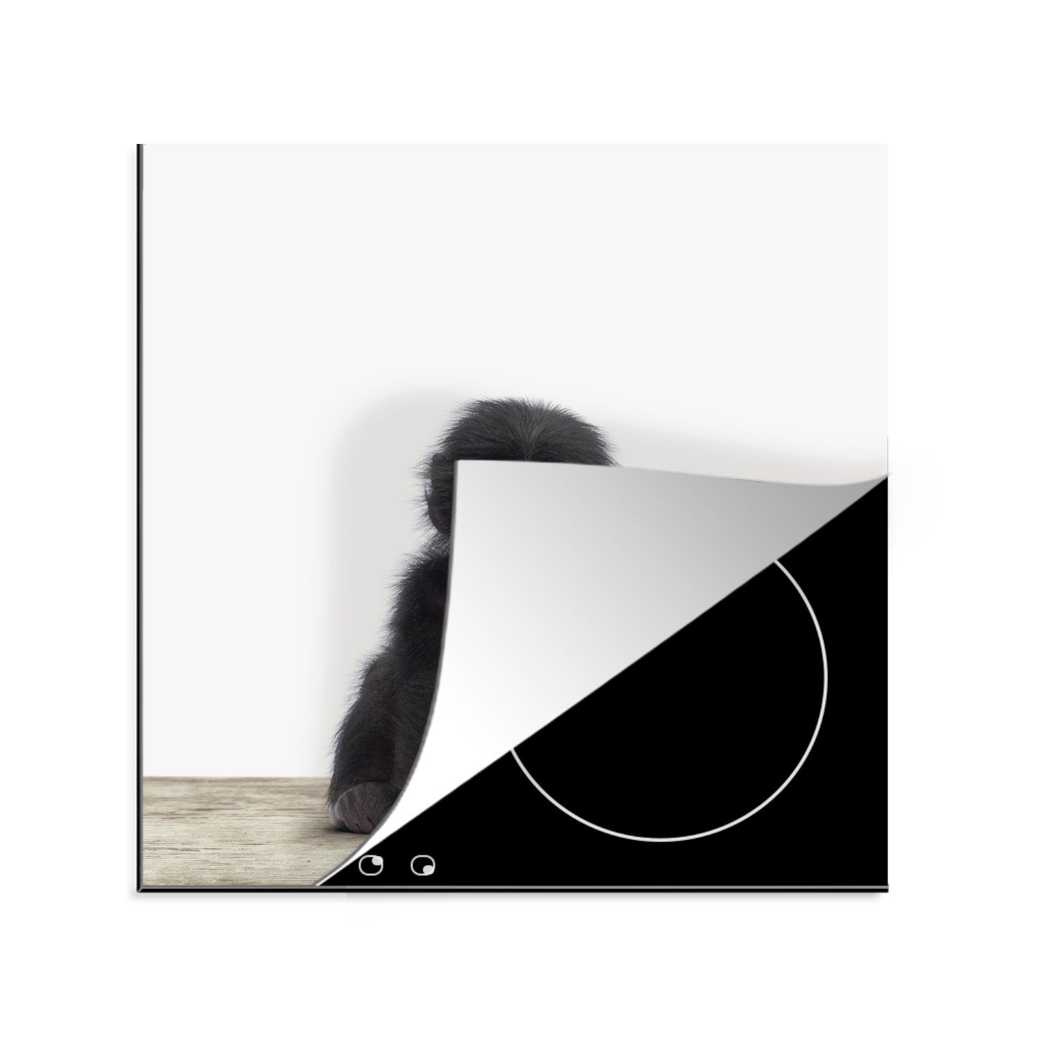 MuchoWow Herdblende-/Abdeckplatte Tiere - Schimpanse - Baby, Vinyl, (1 tlg), 78x78 cm, Ceranfeldabdeckung, Arbeitsplatte für küche | Herdabdeckplatten