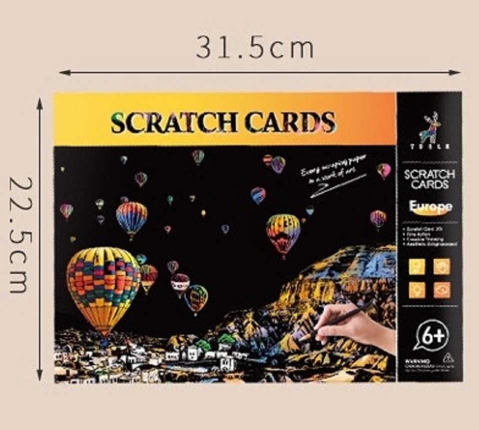 101DIYStudio Kreativset Kratzbilder A4 Scratch Card mit Landschaften 4er Set, (Geschenk zu Geburtstag, Weihnachten)