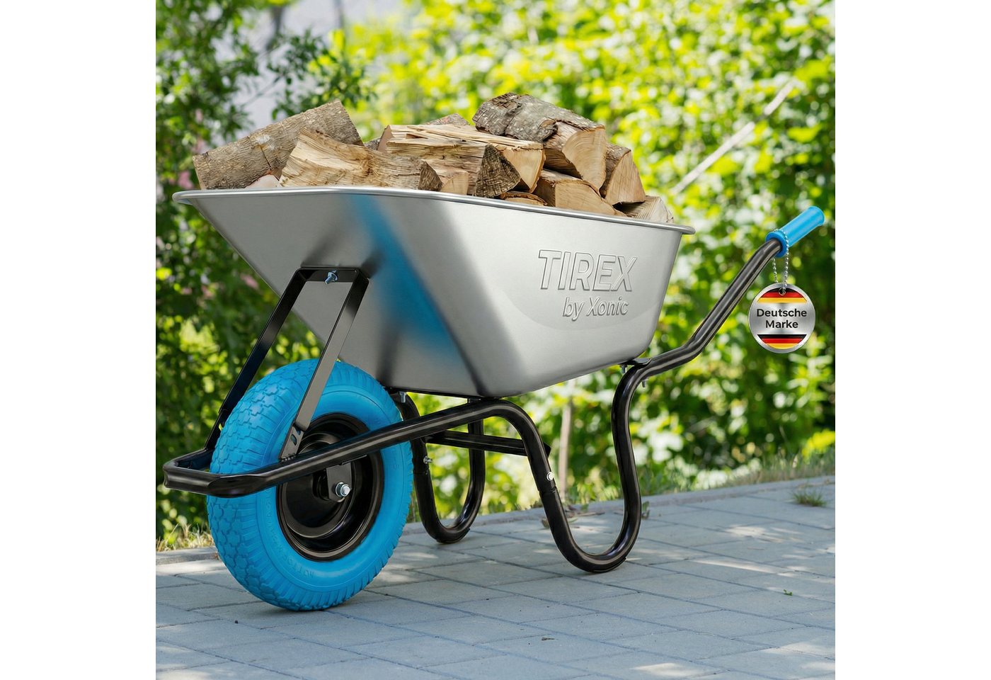 Xonic Schubkarre TIREX by xonic® Schubkarre – Verzinkte Wanne bis 250kg Blau Silber