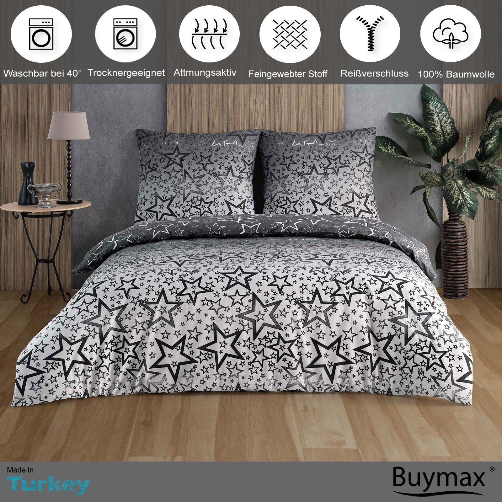 Buymax Bettwäsche Bettbezug-Set, Renforce: 100% Baumwolle, 3 teilig, 200x22 günstig online kaufen