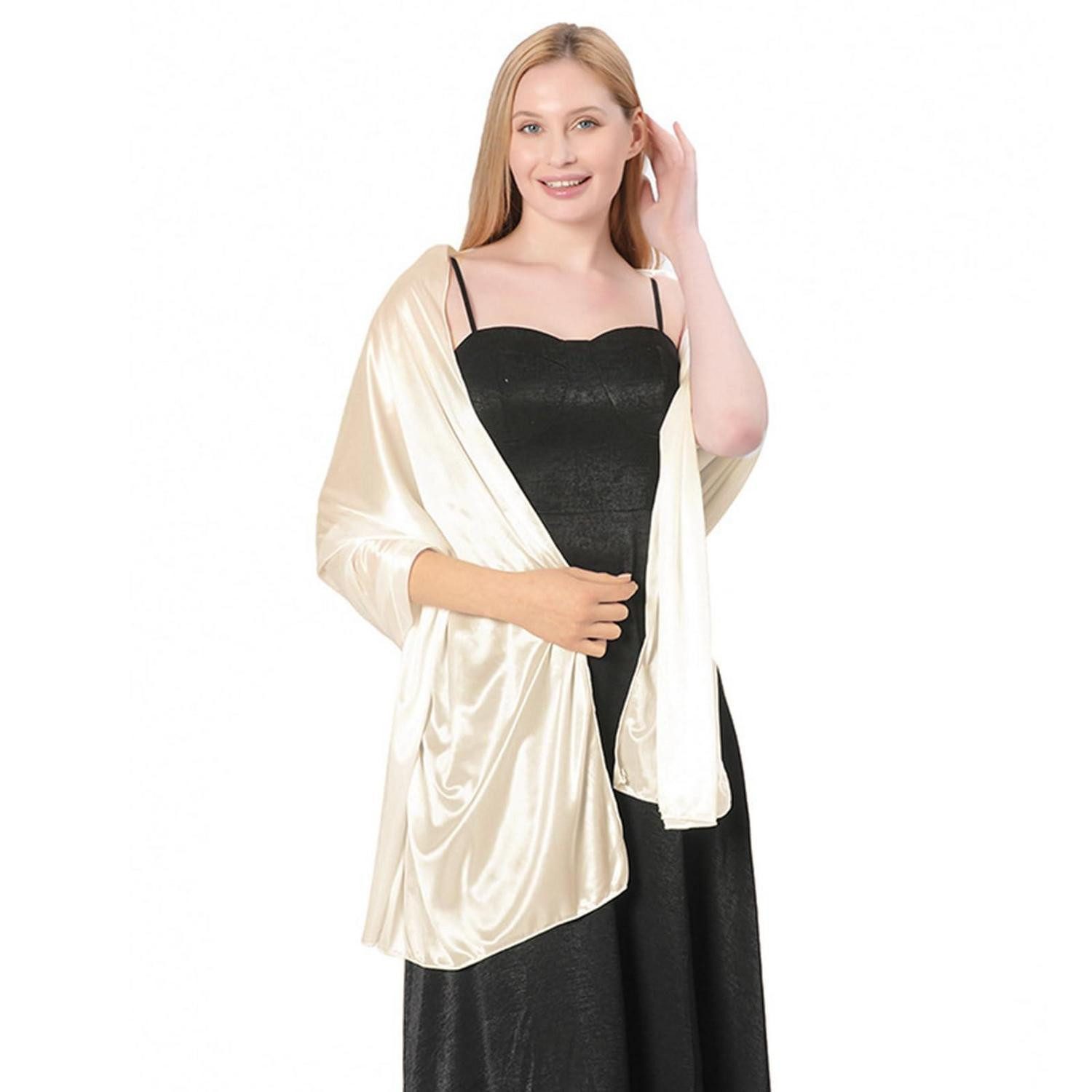 LuxusKollektion Seidenschal Schal Damen Seidiger Satin 200x70 Grau Beige, (1-St)