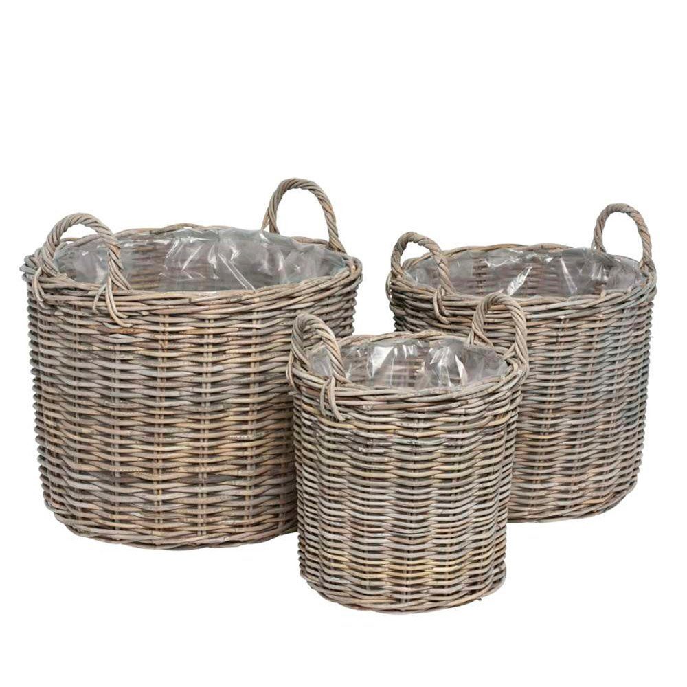 Blumentopf Pflanzkübel SEA GRASS aus Rattan grau beige Pflanzkorb Hamptons Landha