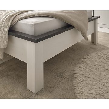 Lomadox Schlafzimmer-Set SHELTON-61, (Spar-Set, 3-St), Bett 180x200cm mit 2 Nachttischen und Kleiderschrank Pinie weiß