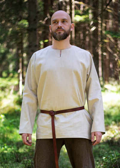 Vehi Mercatus Wikinger-Kostüm Mittelalterhemd beige Langarm Leinen L/XL