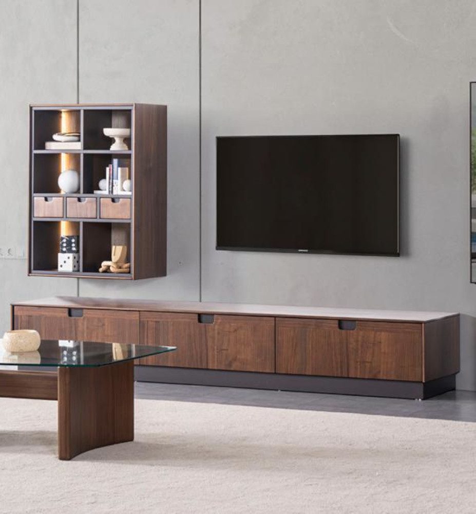 Xlmoebel Wohnwand Braune Holz-Wohnwand mit TV-Ständer und Wandregal, (2 tlg.WOHNZIMMER SET (TV-Gerät+Wandregal), Hergestellt in Europa