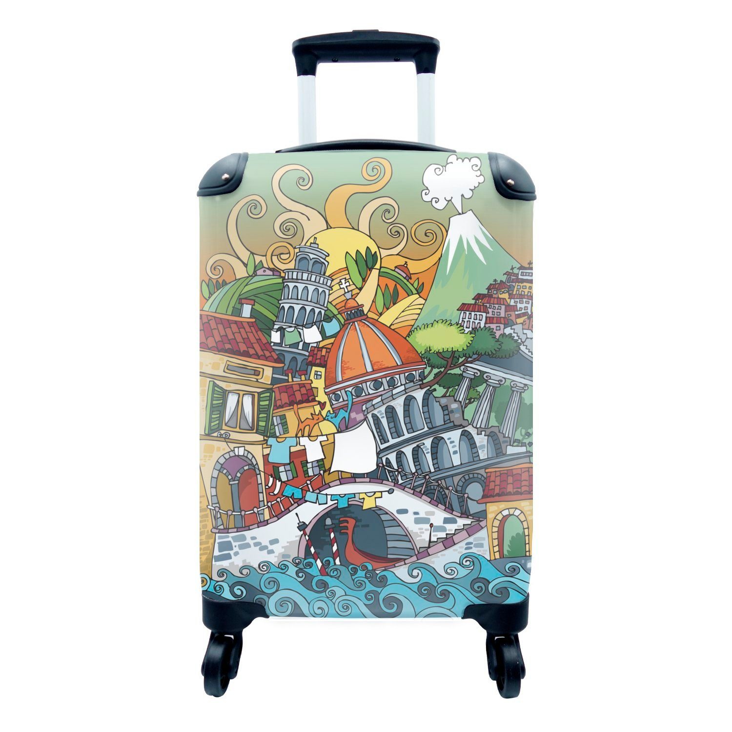 MuchoWow Handgepäckkoffer Elemente Ferien, 4 Reisetasche - mit Trolley, Italien für Reisekoffer rollen, Zeichnungen, Rollen, Handgepäck 