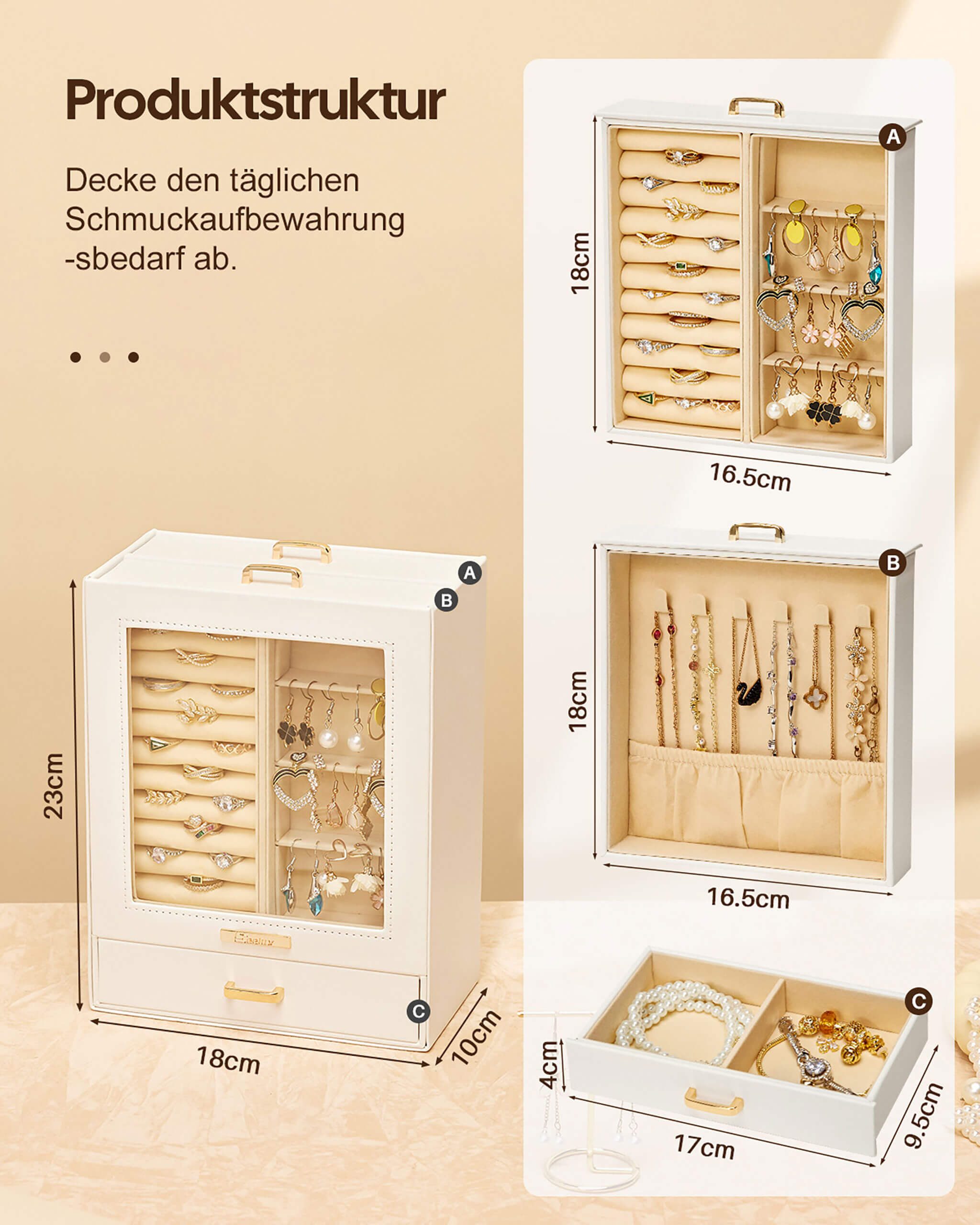 Yorbay Schmuckkasten mit 3 Schubladen (Schmuckkoffer mit Glasfenster), Schm günstig online kaufen