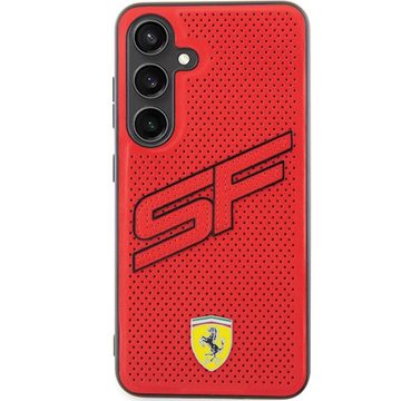 Ferrari Handyhülle Case Galaxy S24 Plus Kunstleder rot Logo Metall 6,7 Zoll, Kantenschutz
