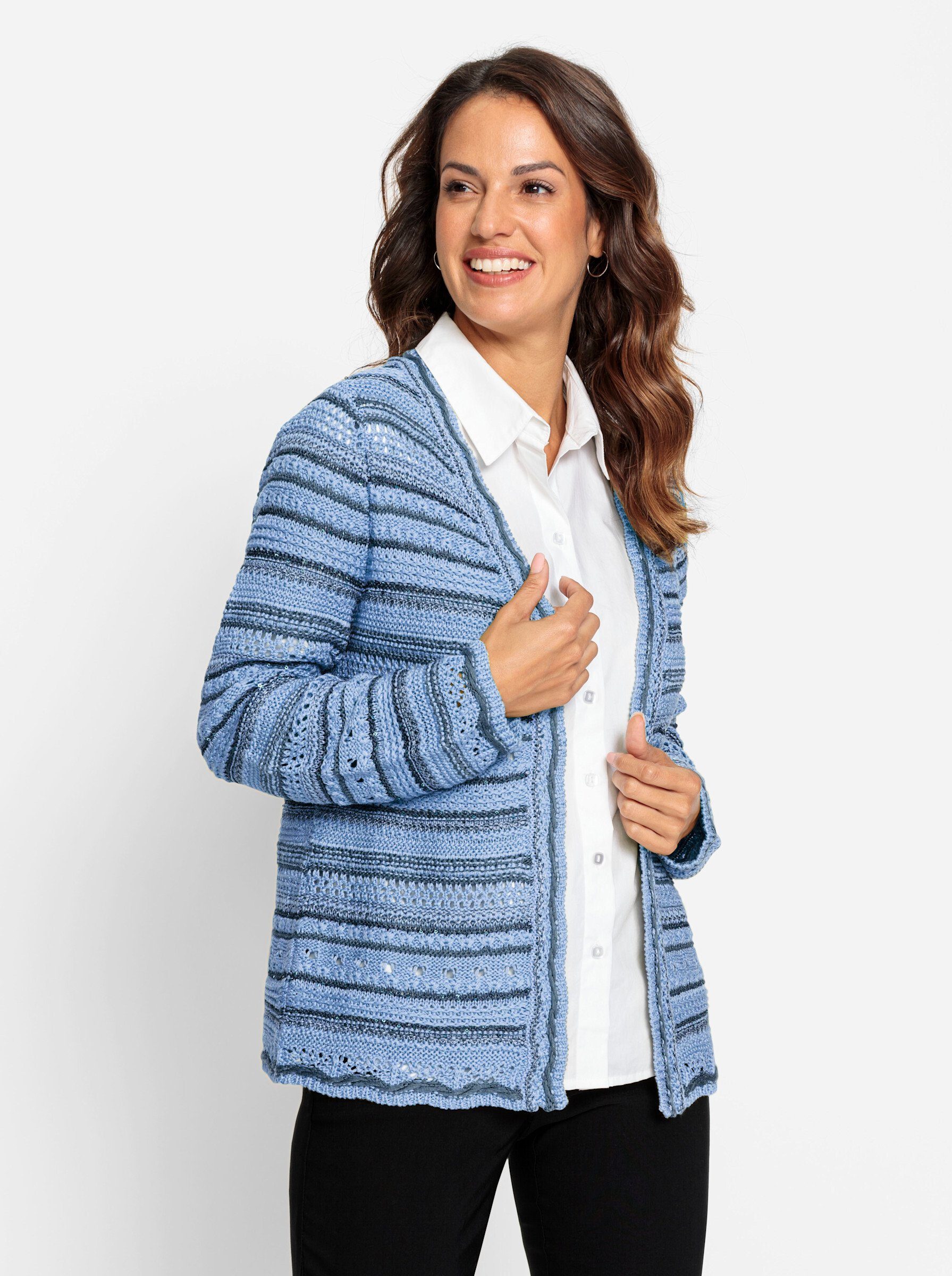 WITT WEIDEN Strickjacke eisblau-jeansblau-gemustert