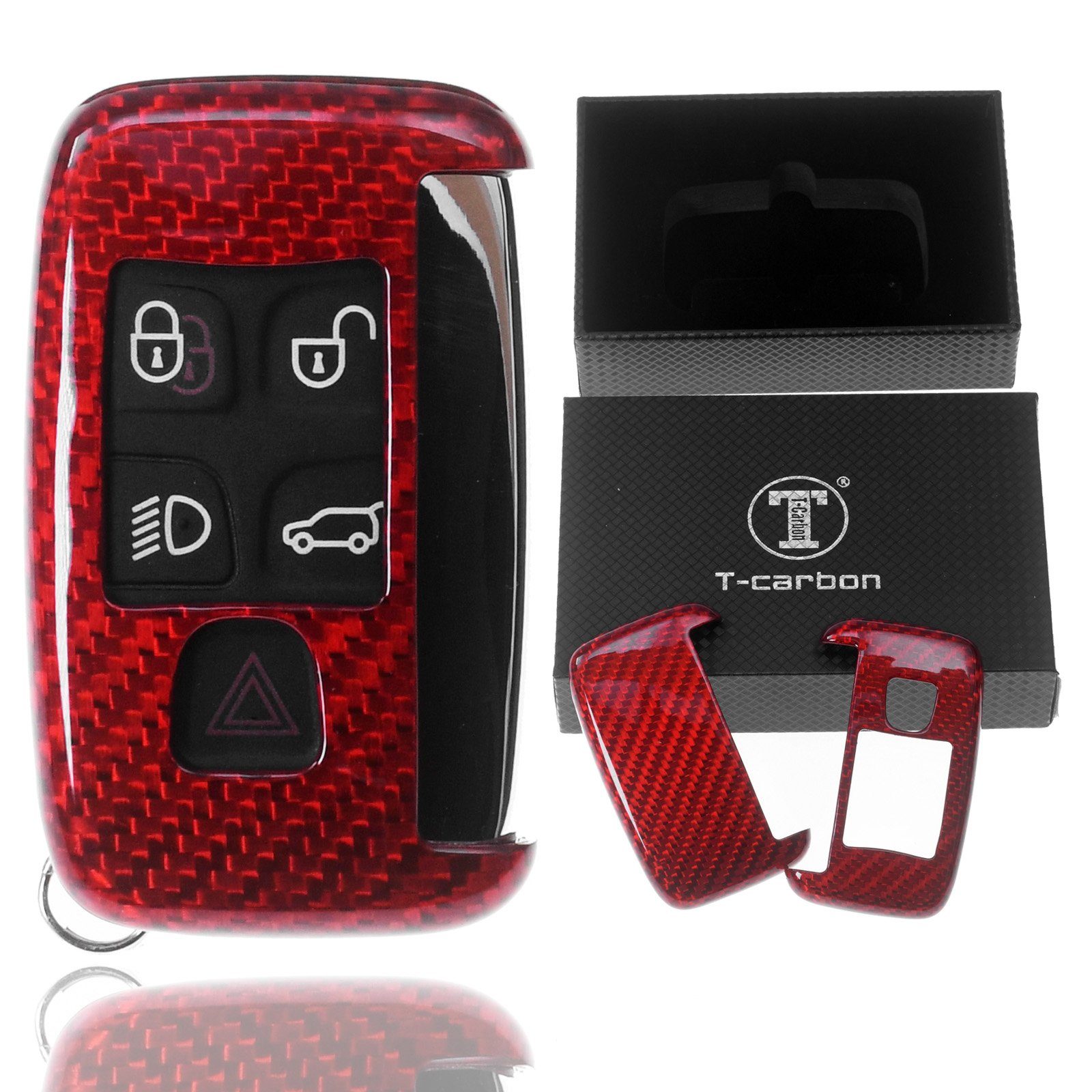 T-Carbon Schlüsseltasche Auto Schlüssel Carbon-Optik Schutz Hülle Rot, für Land Rover Evogue LV DisHardcovery 4 KEYLESS SMARTKEY