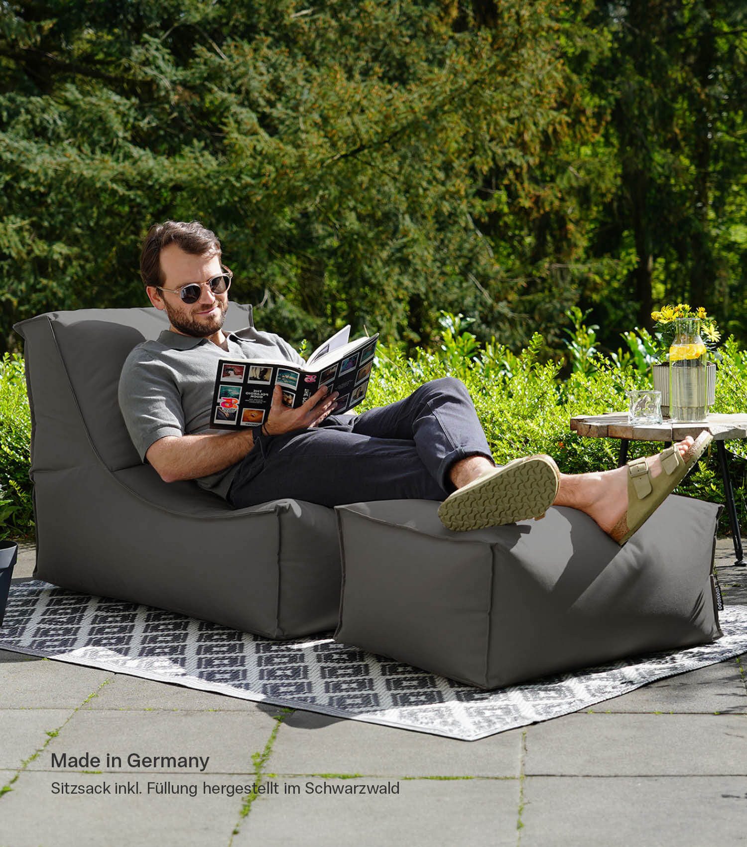 mokebo Sitzsack Der Sundowner (für drinnen & draußen), Made in Germany, Bean Bag Outdoor, Sitzsack, Relaxliege in Anthrazit