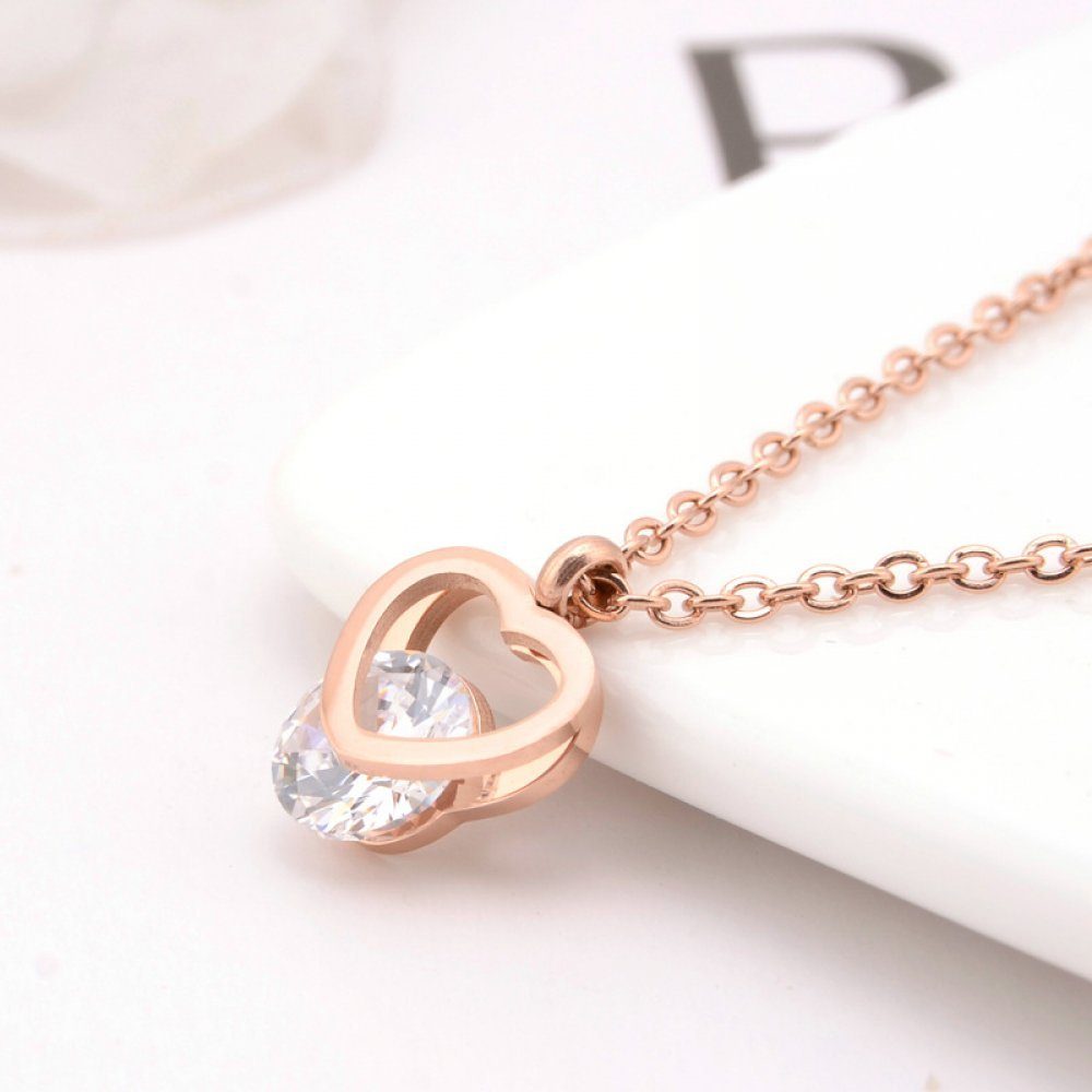 Kette Herzförmig Roségold Diamanteinlage Invanter Geschenkbox, Lange Halskette, inkl. inkl.Geschenkbo