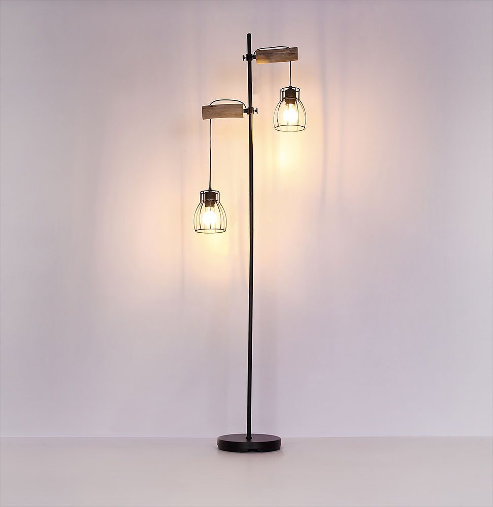 Stehlampe, Stand Holz Käfig Steh Vintage Leuchte Fernbedienung Leuchtmittel etc-shop Lampe inklusive, Warmweiß, Farbwechsel, LED