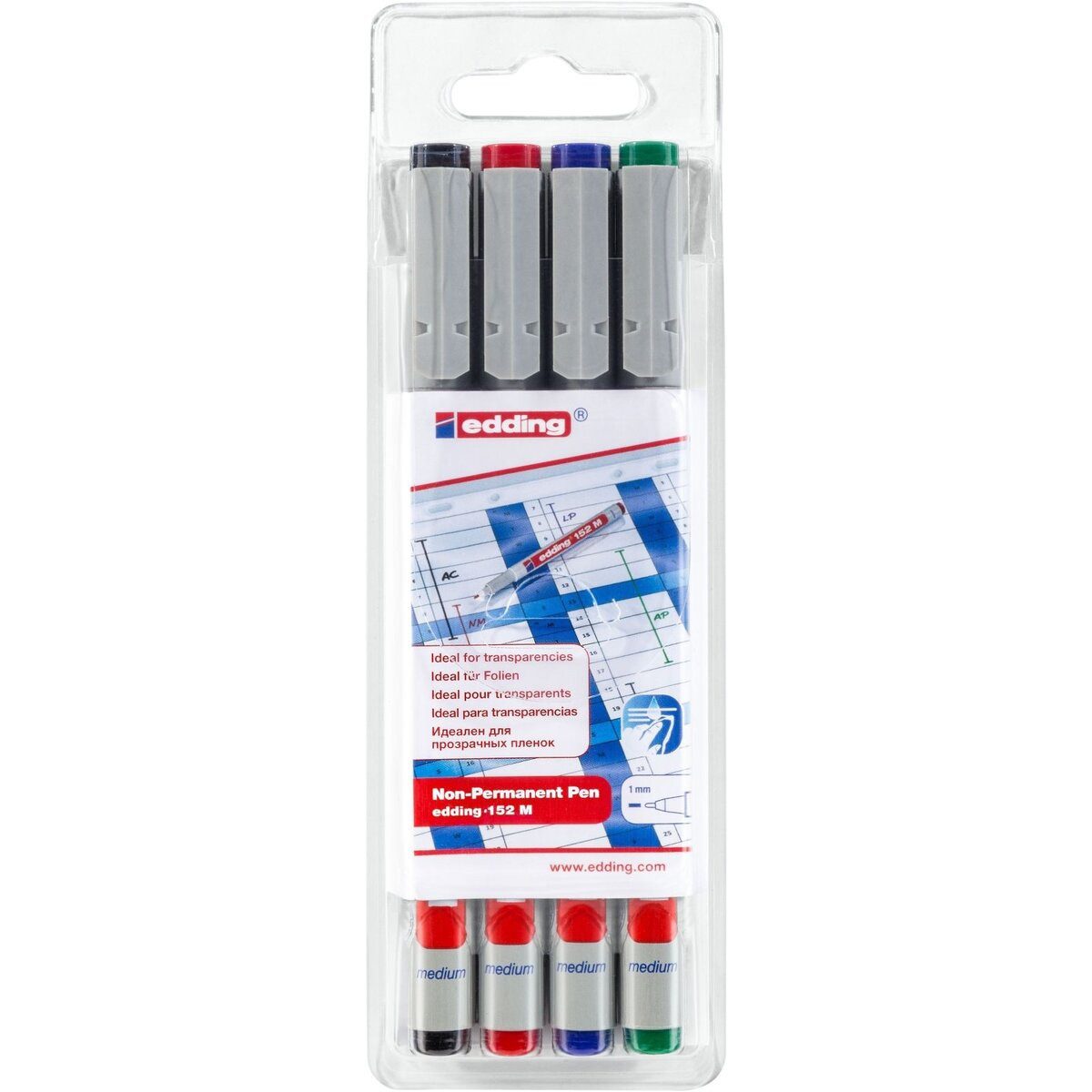 edding Folienstift OHP-Marker edding 152 M non-permanent 1mm schwarz, rot, blau, grün VE=