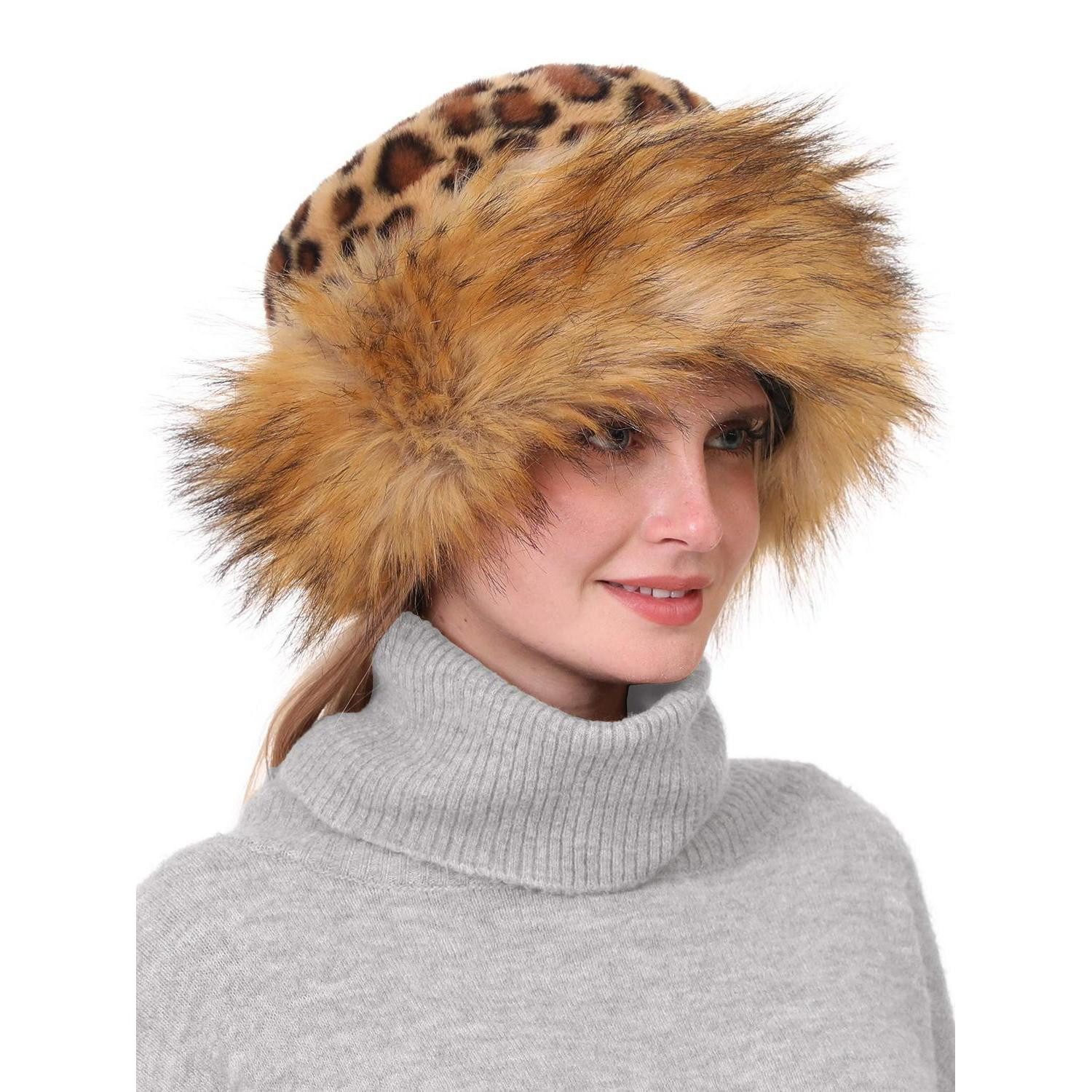 LuxusKollektion Fellimitatmützen Fellmütze Damen Leopardenoptik (1-St)