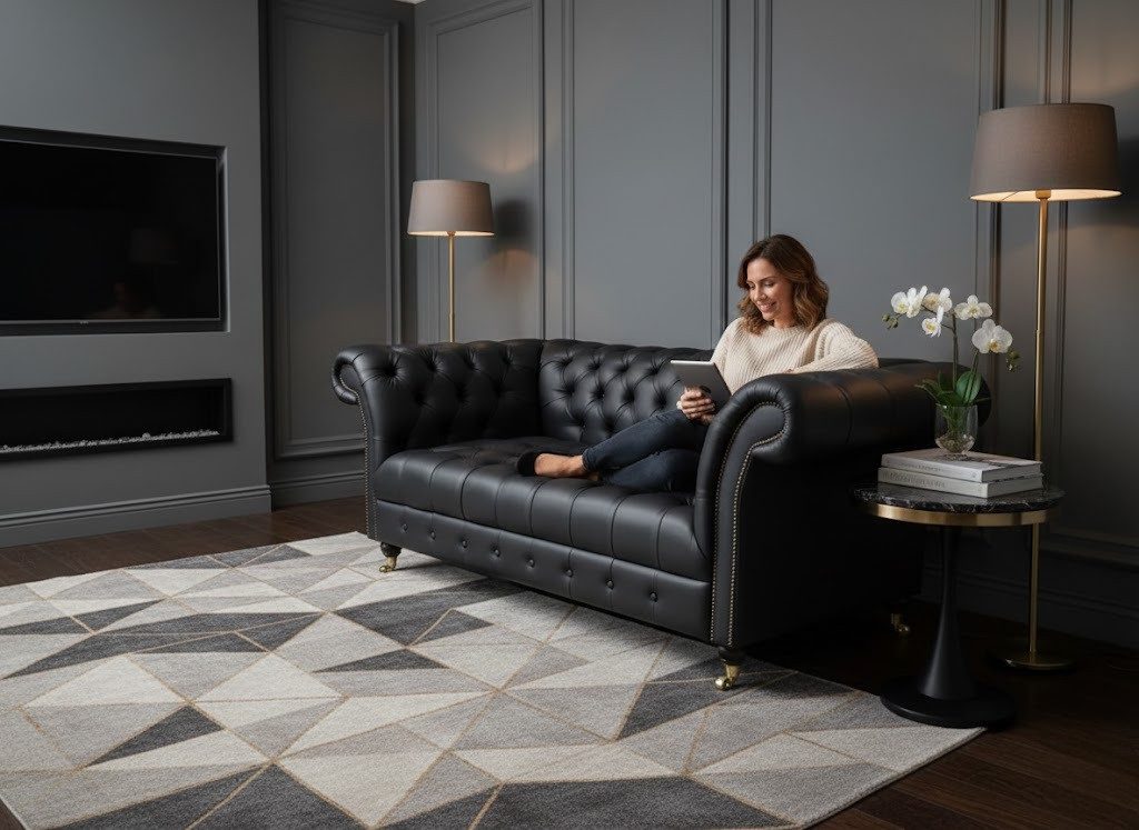 Xlmoebel Chesterfield-Sofa Chesterfield Sofa Schwarz, aus Stoff mit echtem Leder Sofort, 2 Sitzer, Hergestellt in Europa