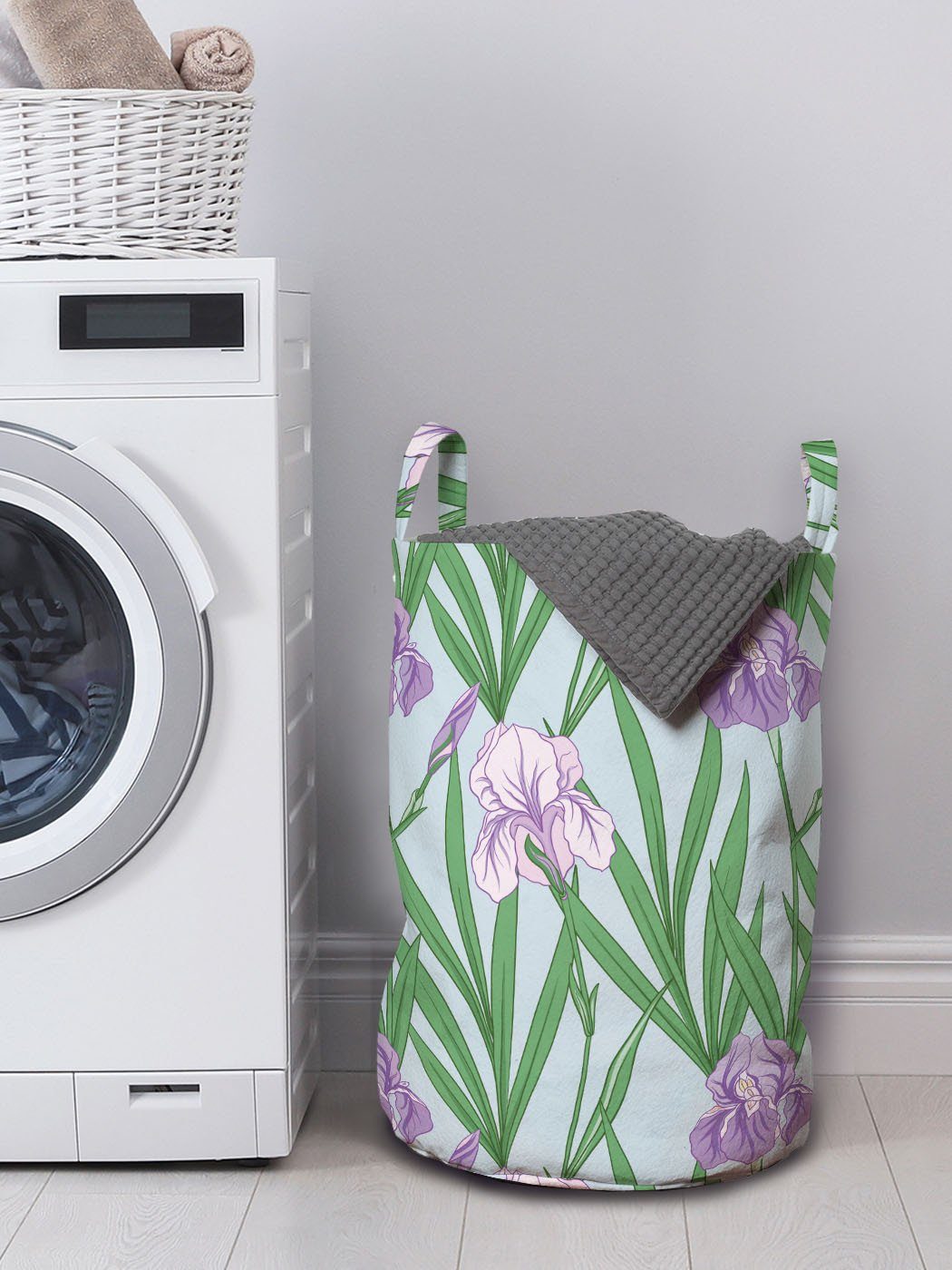Abakuhaus Wäschesäckchen Wäschekorb mit Waschsalons, Style Griffen Japanese Kordelzugverschluss Iris Blumen Lila für