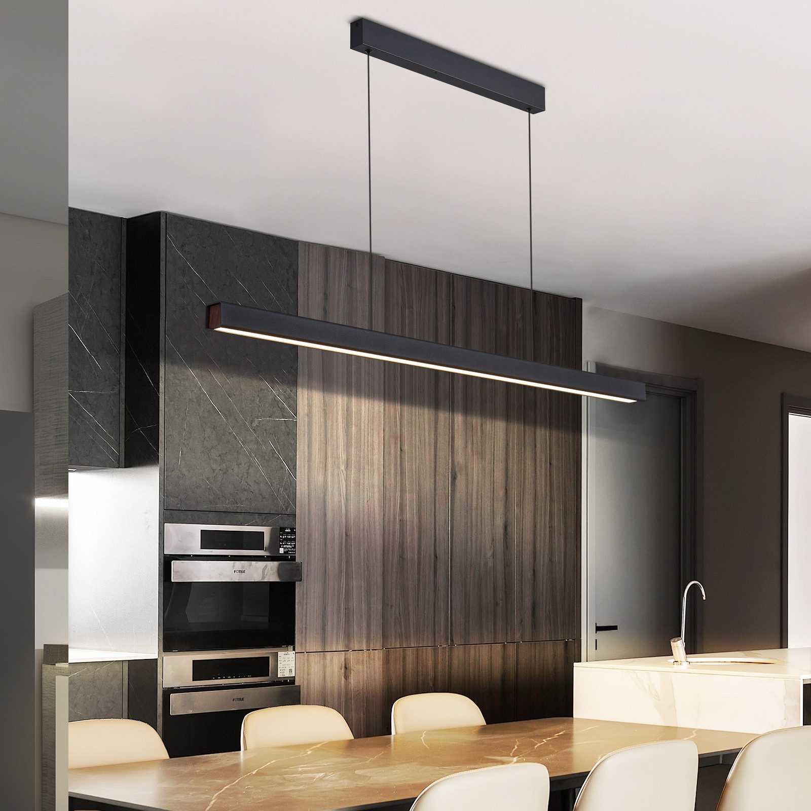 Nettlife LED Pendelleuchte Modern Schwarz Fernbedienung 108/148.5 cm 37/50W Hängelampe Esszimmer, LED fest integriert, Dimmbar, Esstisch Pendellampe für Küche Bar Wohnzimmer Schlafzimmer Büro