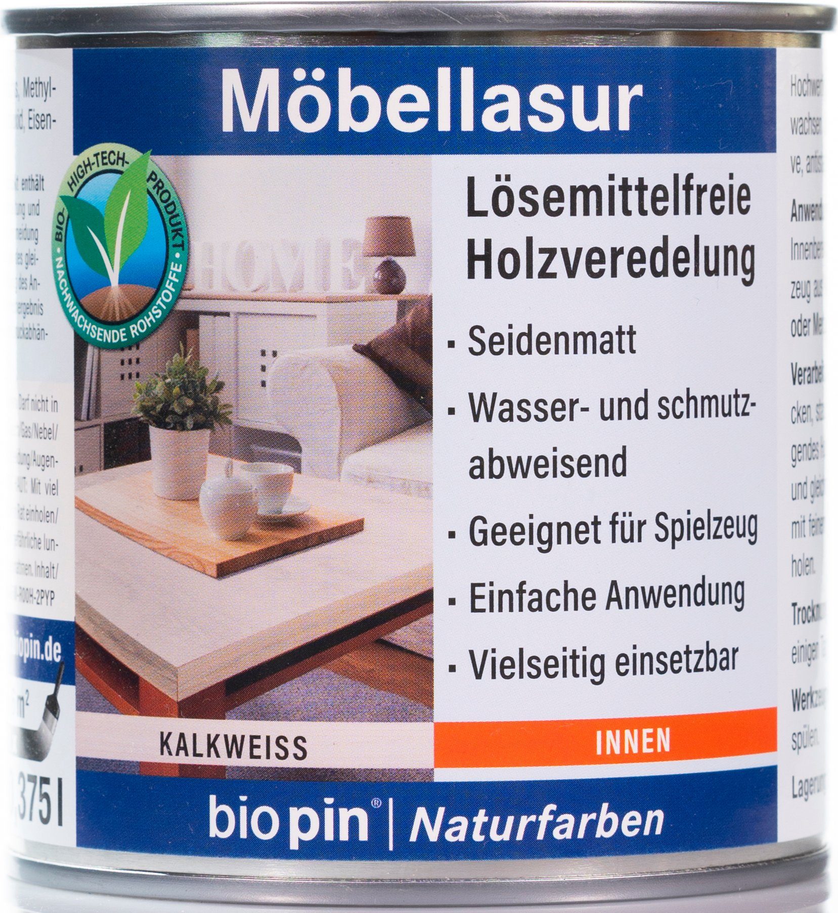 Bio Pin Holzschutzlasur Biopin Möbellasur, aus nachwachsenden Rohstoffen Kalkweiss