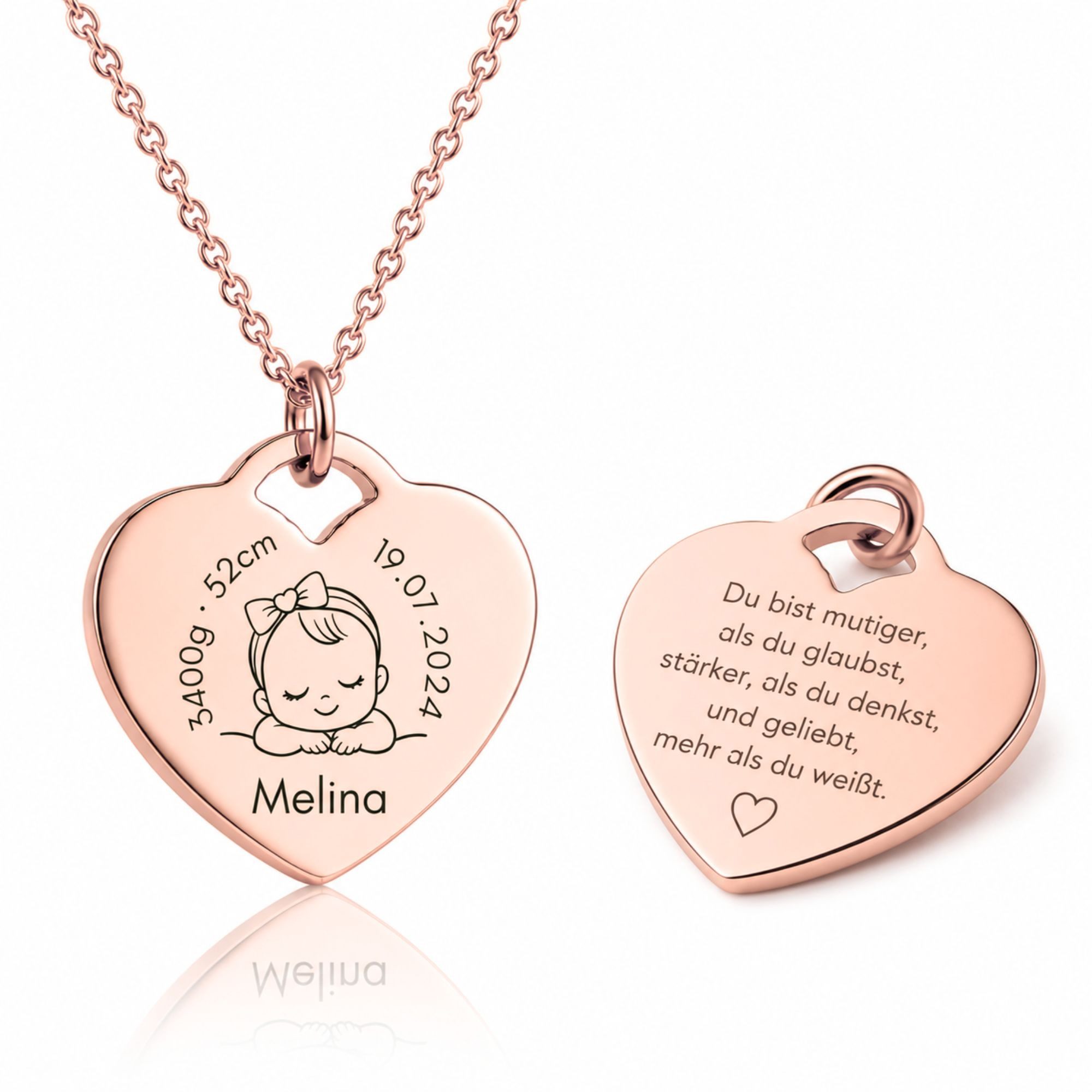 BS Schmuckdesign Kette mit Anhänger mit Gravur Personalisierte Halskette Geburtskette Herzkette Mutter-Kind (inkl. Gravur), personalisierbar inkl. Geschenkbox