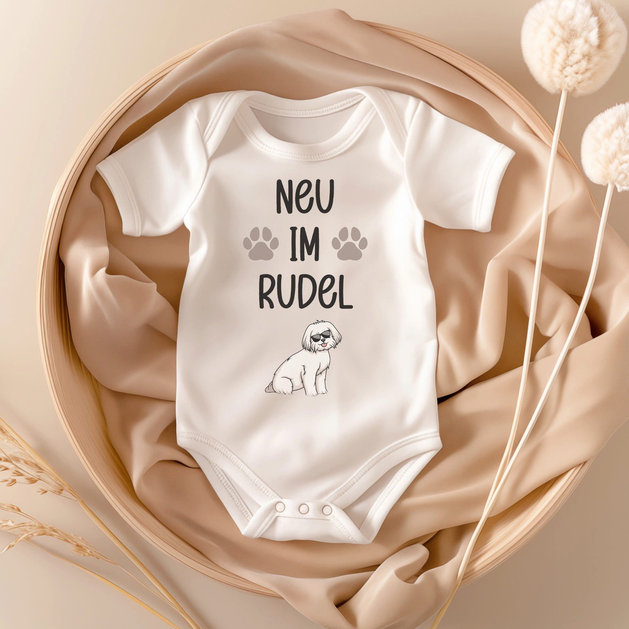 22Feels Kurzarmbody Bio Unisex Babybody Weiß Malteser Schutz Geschenk Taufe Geburtstag BIO-Baumwolle - In Deutschland Bedruckt - Niedlicher Print