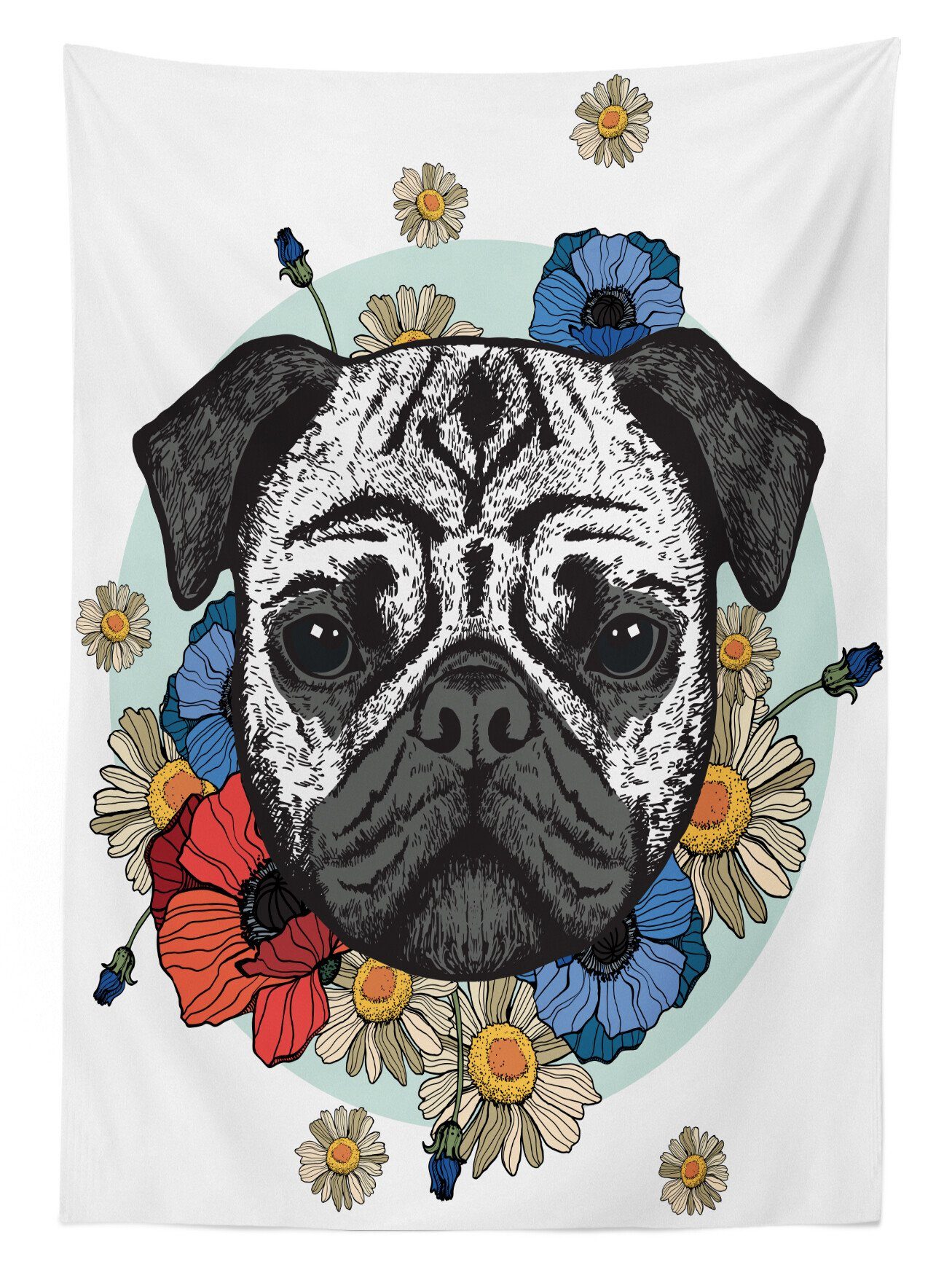 Schwarzweiß-Bild Farben, Außen Waschbar Farbfest den Klare Kopf Abakuhaus Hundes Bereich des Mops Für Tischdecke geeignet