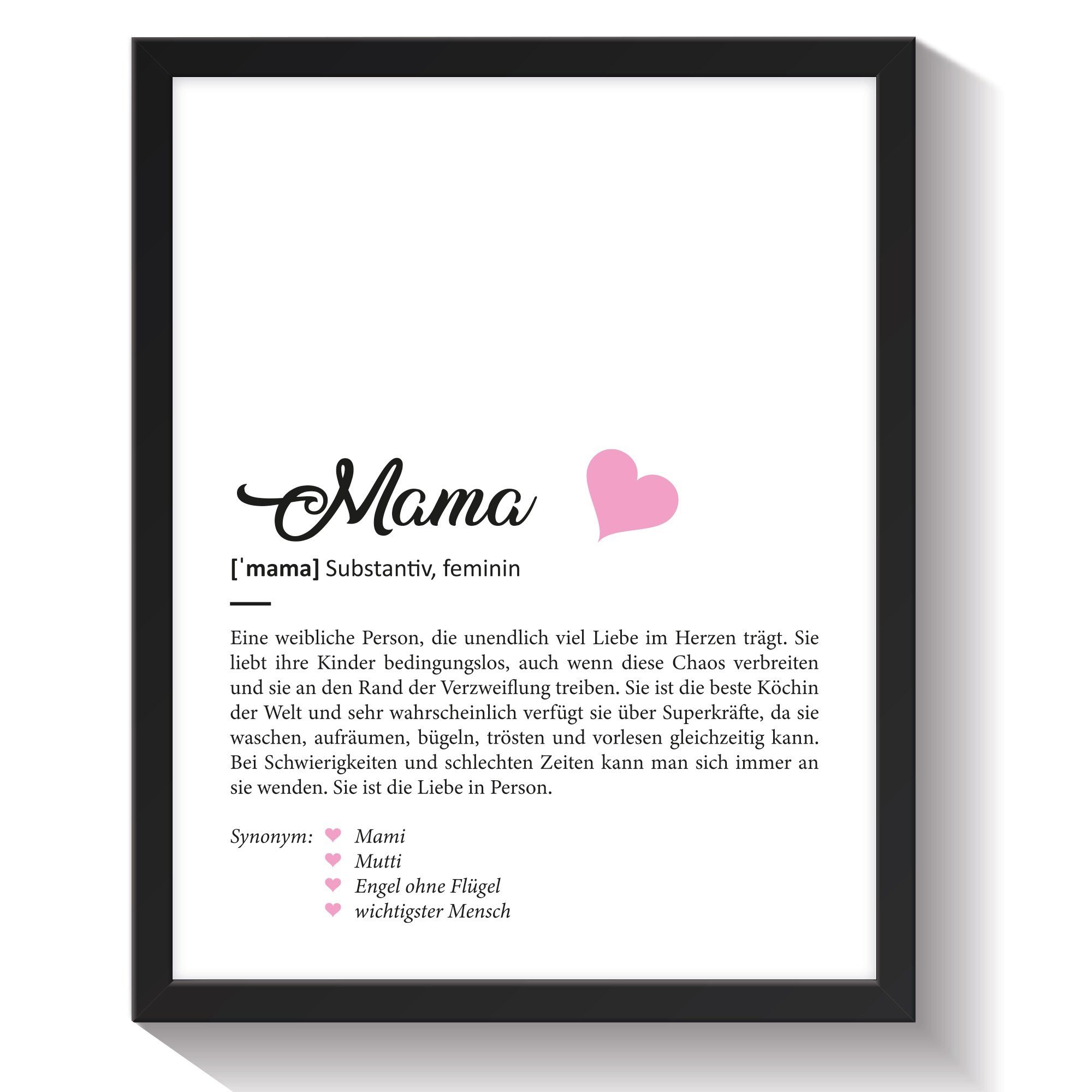 GRAVURZEILE Poster Definition Poster, Kunstdrucke auf DIN A4 Foto-Papier, Mama Geschenk, Liebevolle Worterklärung im Duden-Format - Mit Rahmen