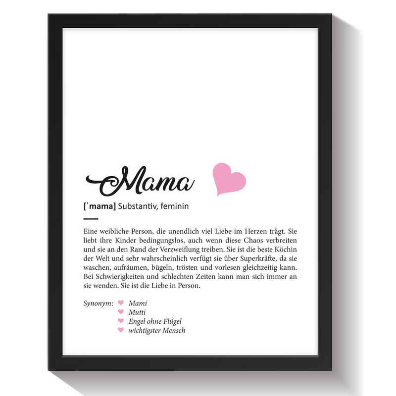 GRAVURZEILE Poster Definition Poster, Kunstdrucke auf DIN A4 Foto-Papier, Mama Geschenk, Liebevolle Worterklärung im Duden-Format - Mit Rahmen